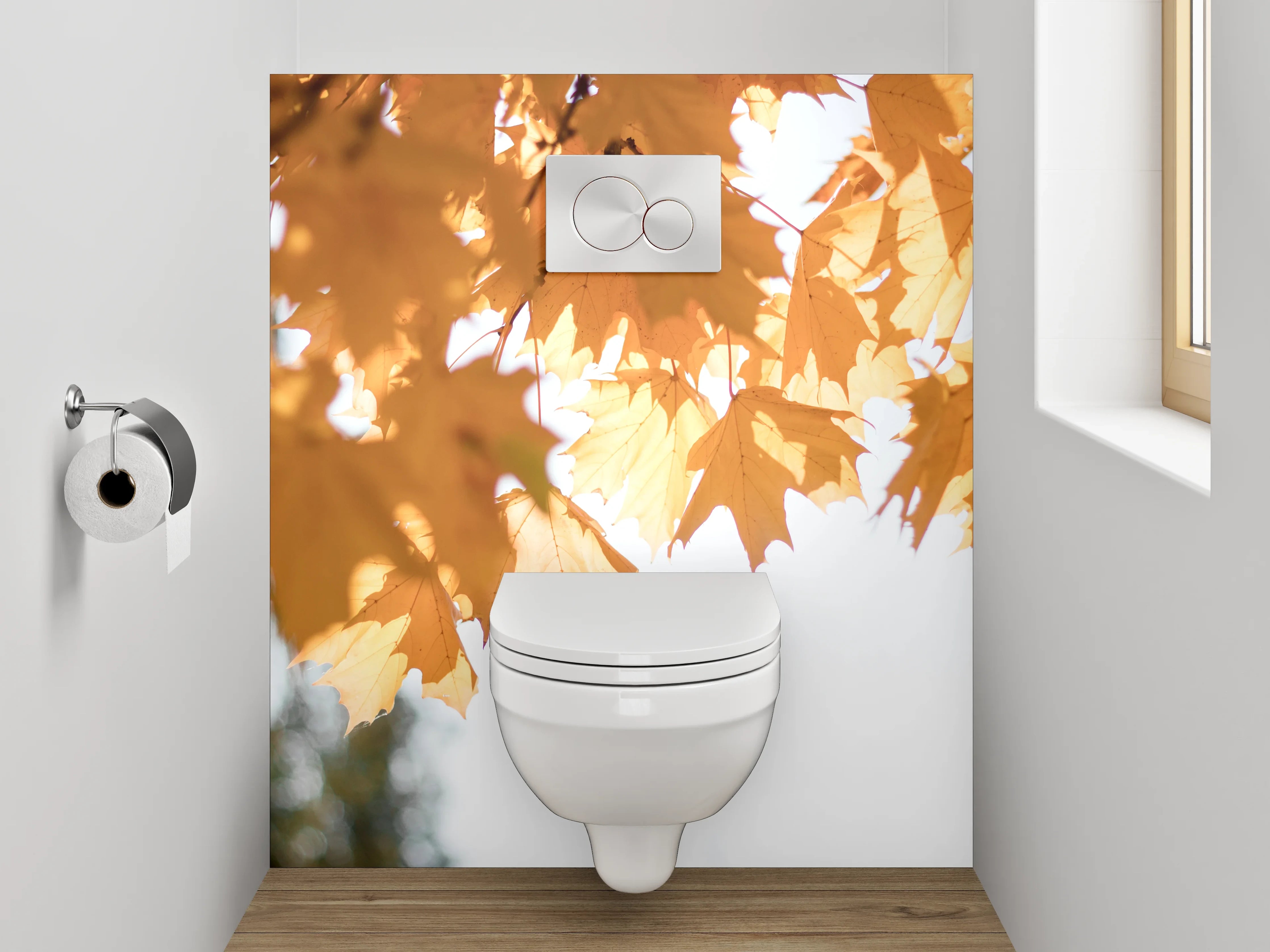 WC-Rückwand - Herbstliche Ahornblätter im Sonnenlicht