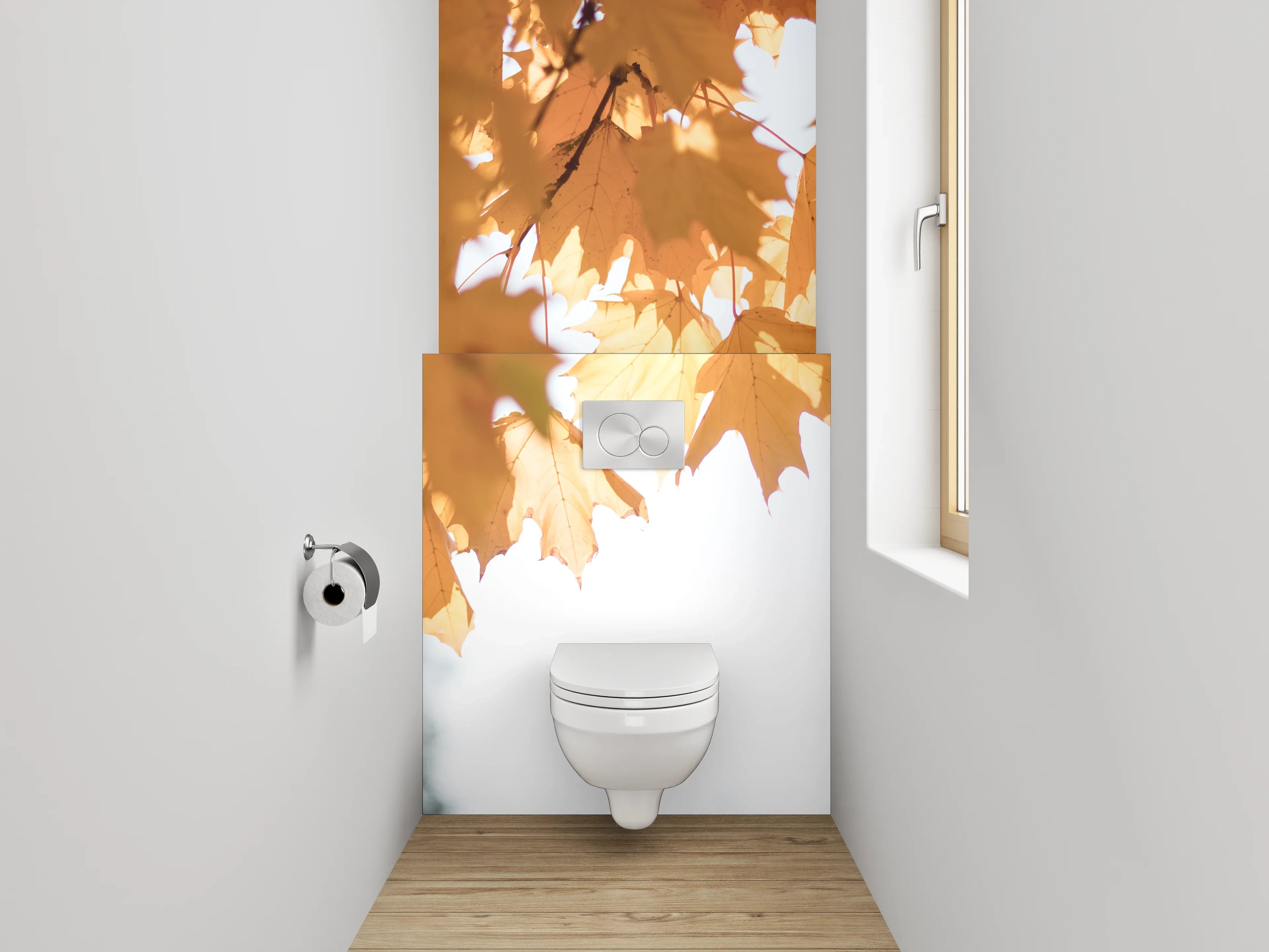 WC-Rückwand - Herbstliche Ahornblätter im Sonnenlicht