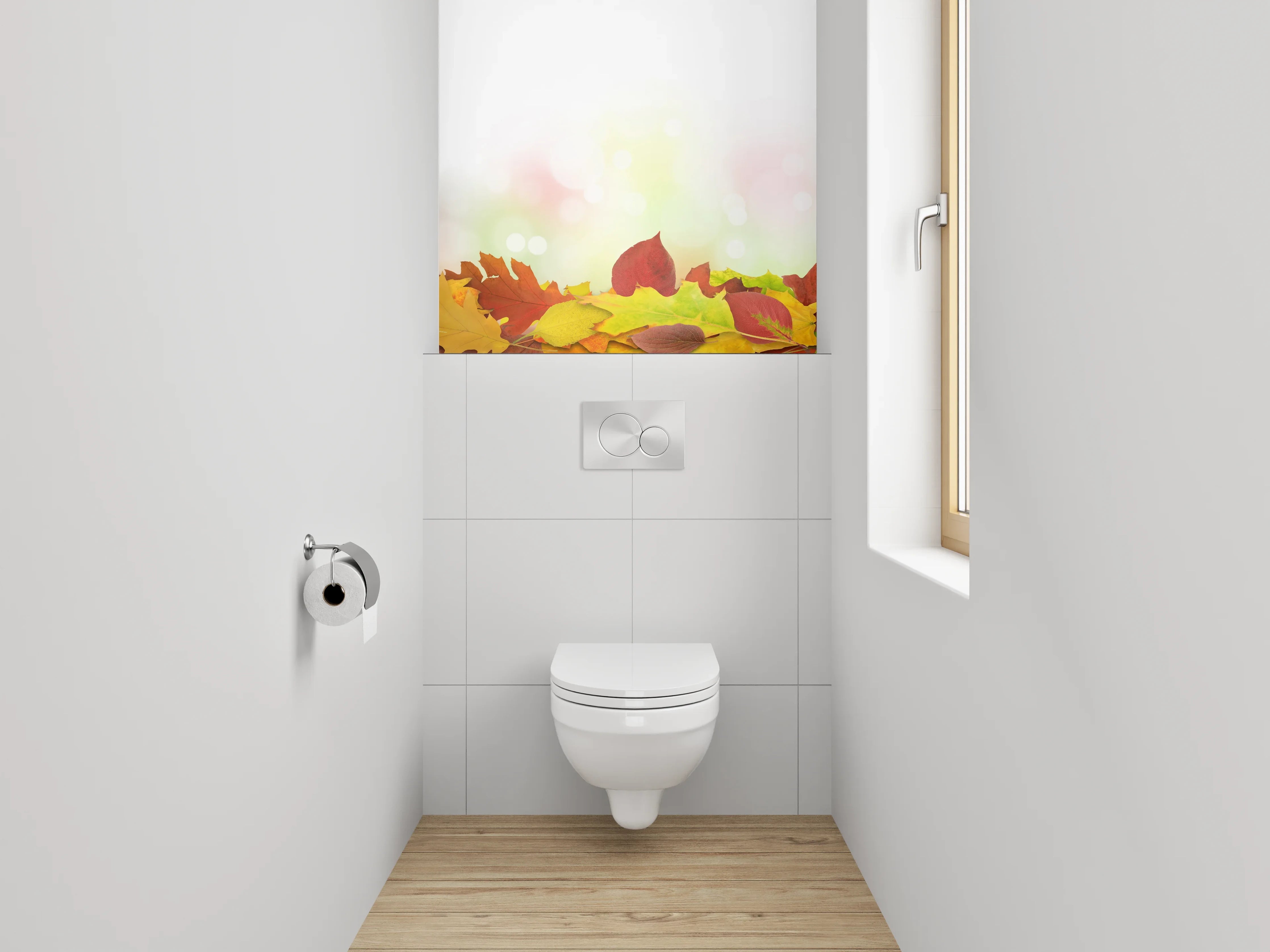 WC-Rückwand - Herbstliche Blätterbordüre – bunte Farben