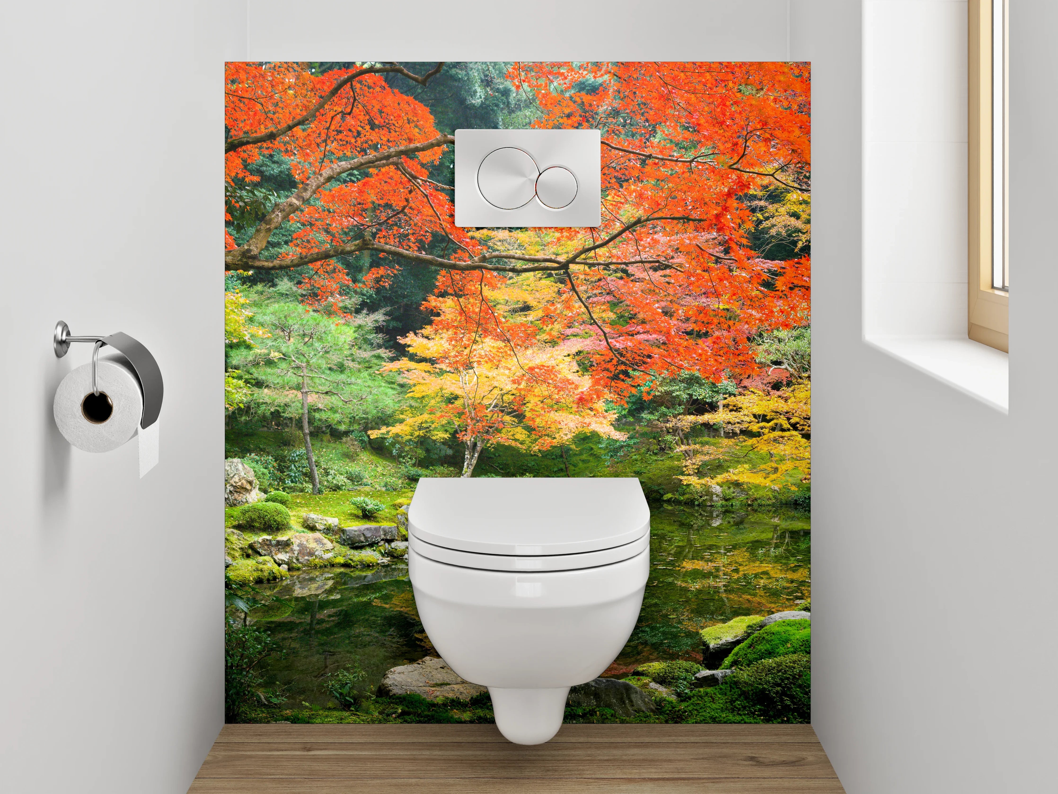 WC-Rückwand - Herbstliche Grauschleier im Zen-Garten