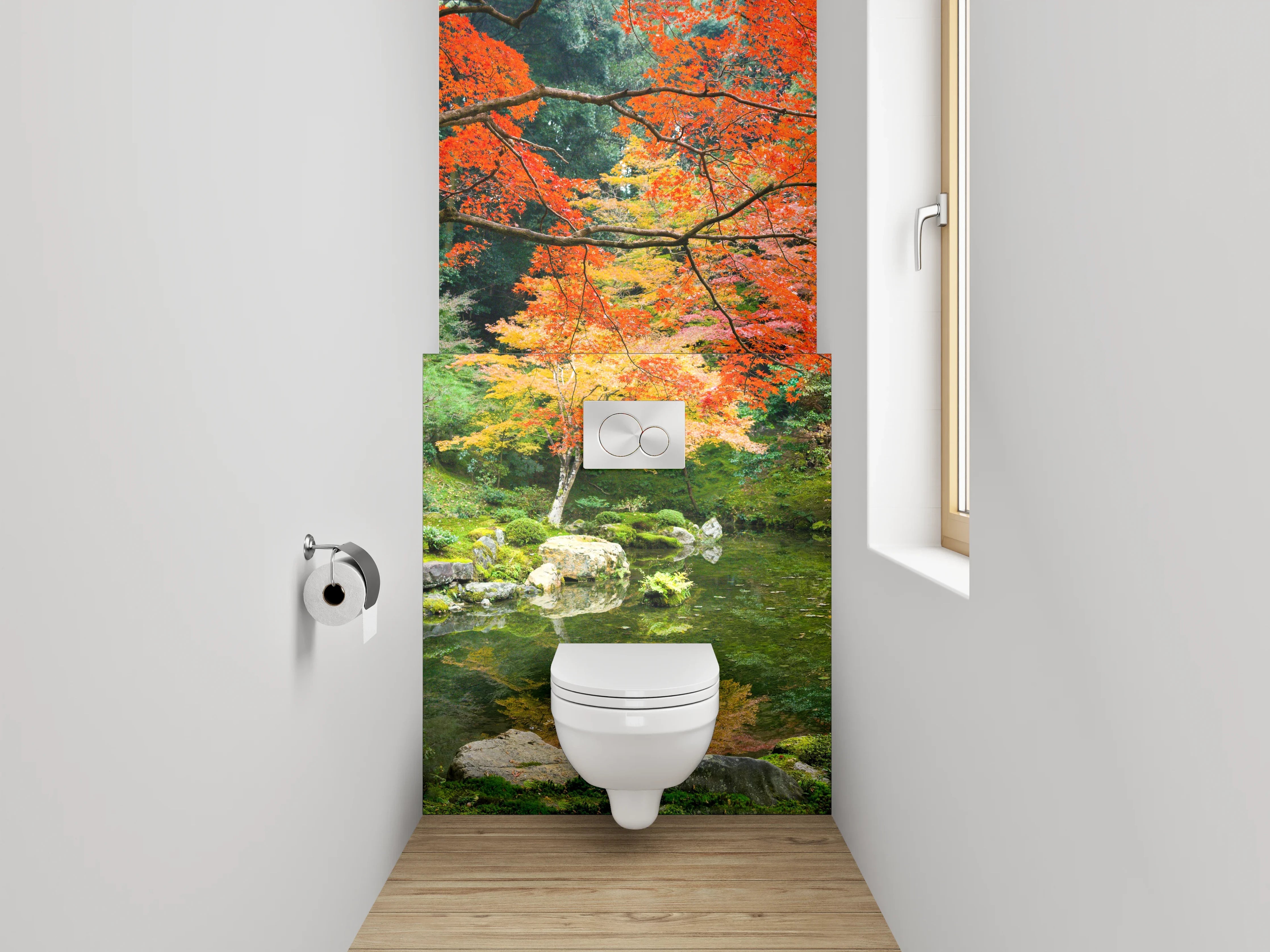 WC-Rückwand - Herbstliche Grauschleier im Zen-Garten