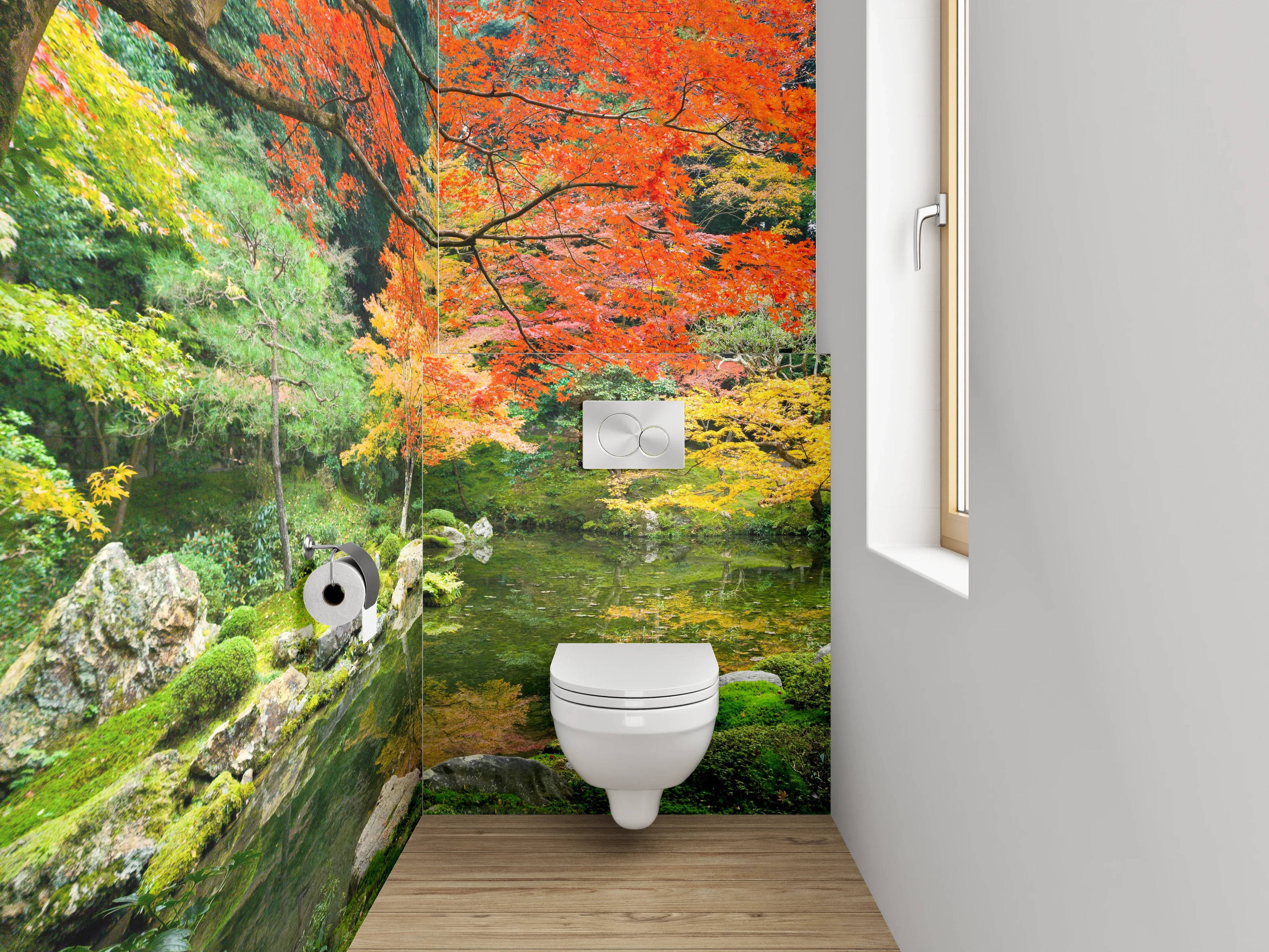 WC-Rückwand - Herbstliche Grauschleier im Zen-Garten