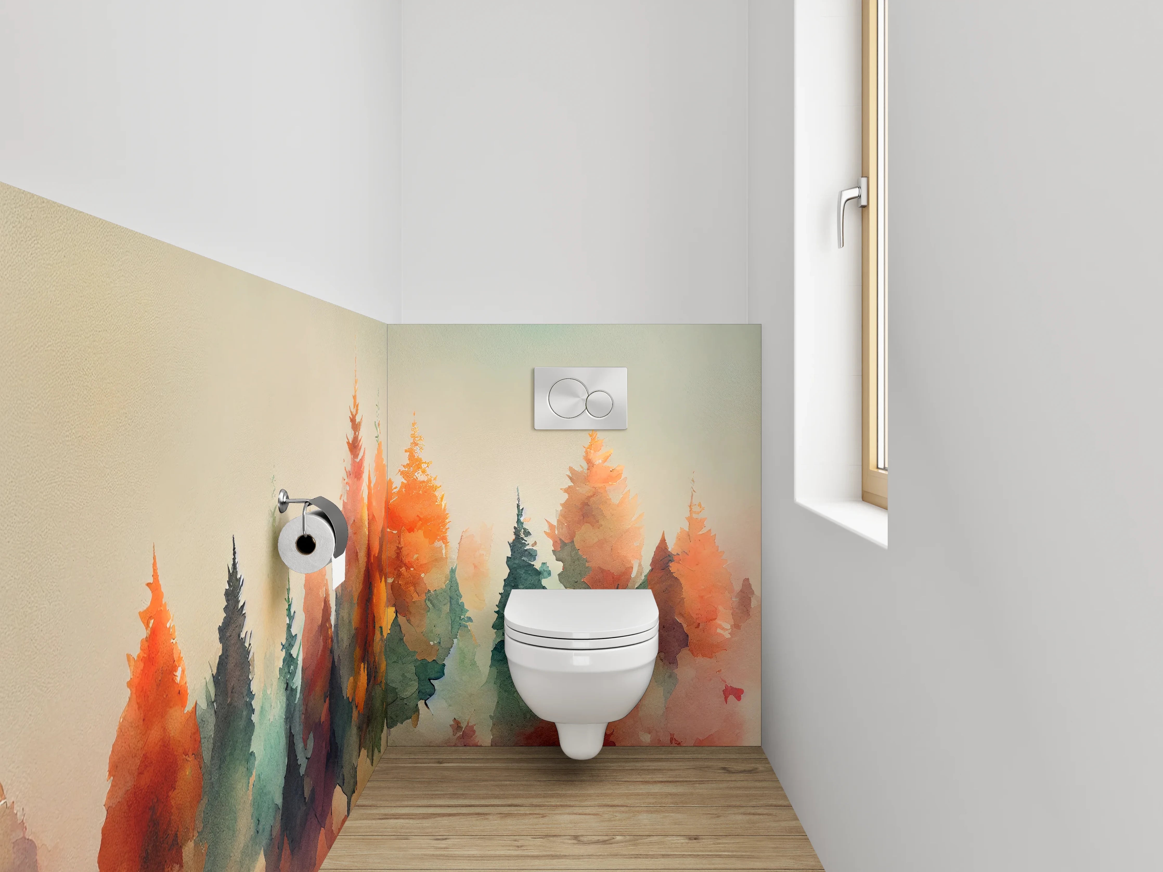 WC-Rückwand - Herbstlicher Aquarell-Wald