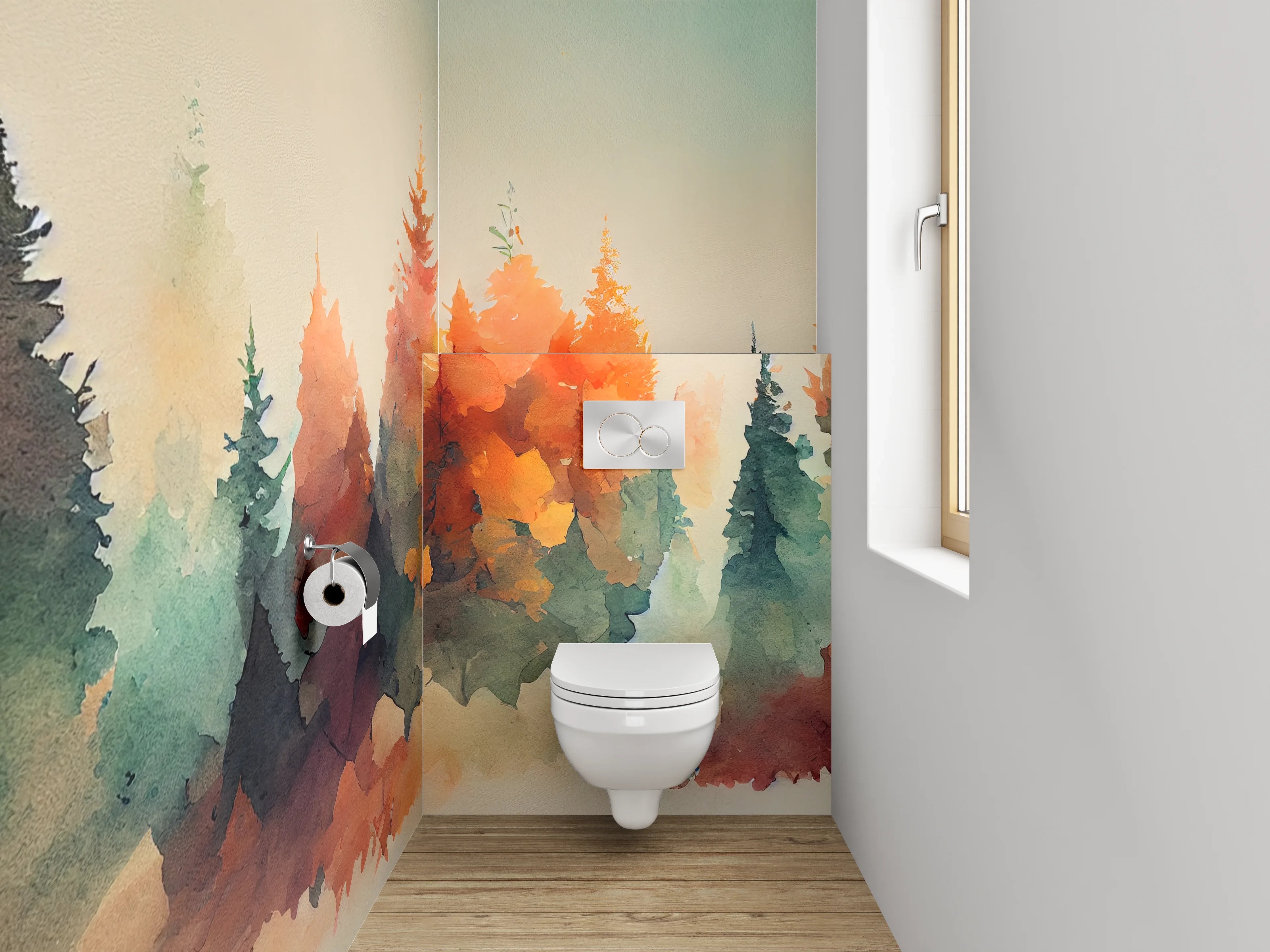 WC-Rückwand - Herbstlicher Aquarell-Wald