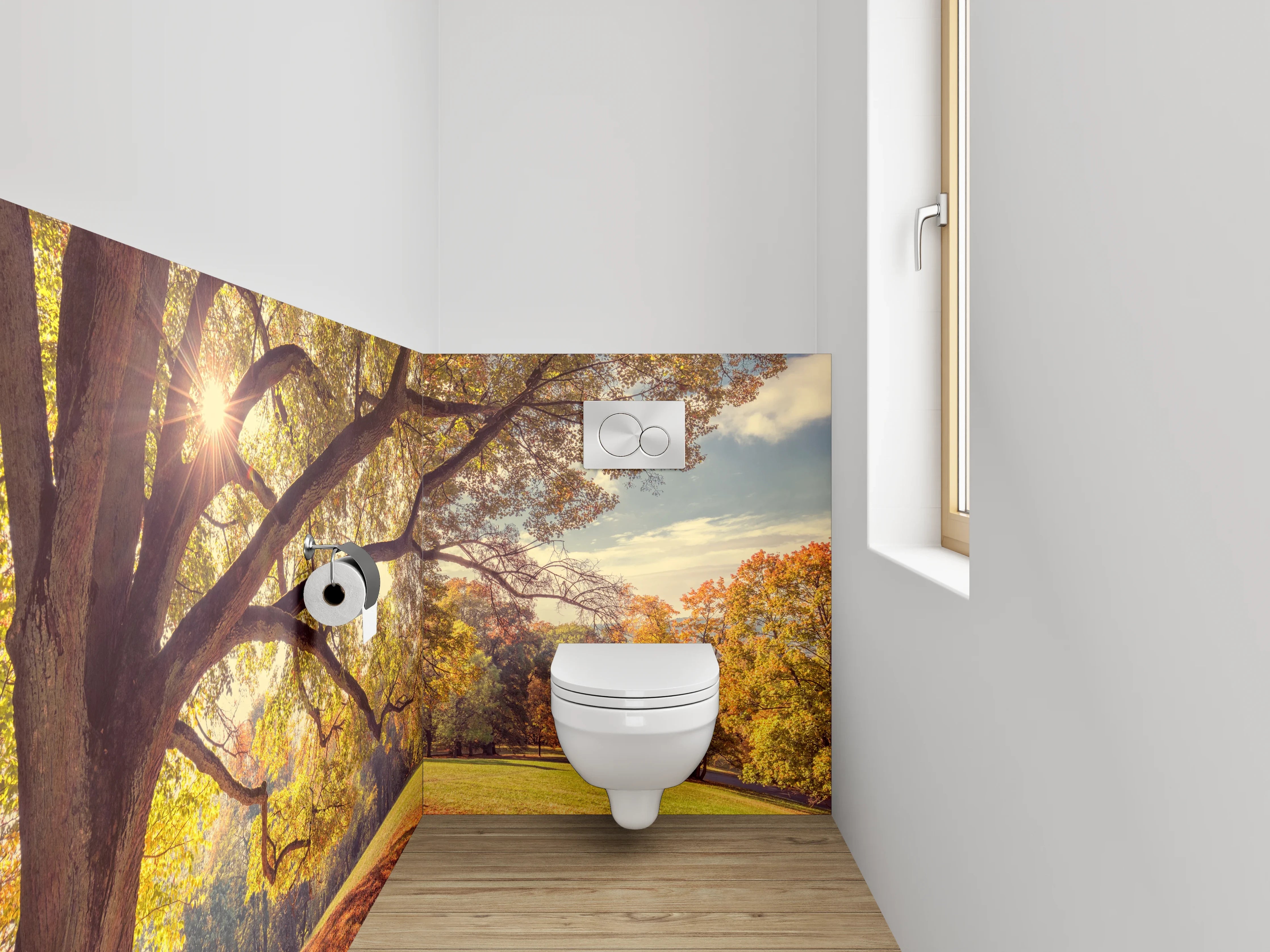 WC-Rückwand - Herbstlicher Baum im Sonnenlicht