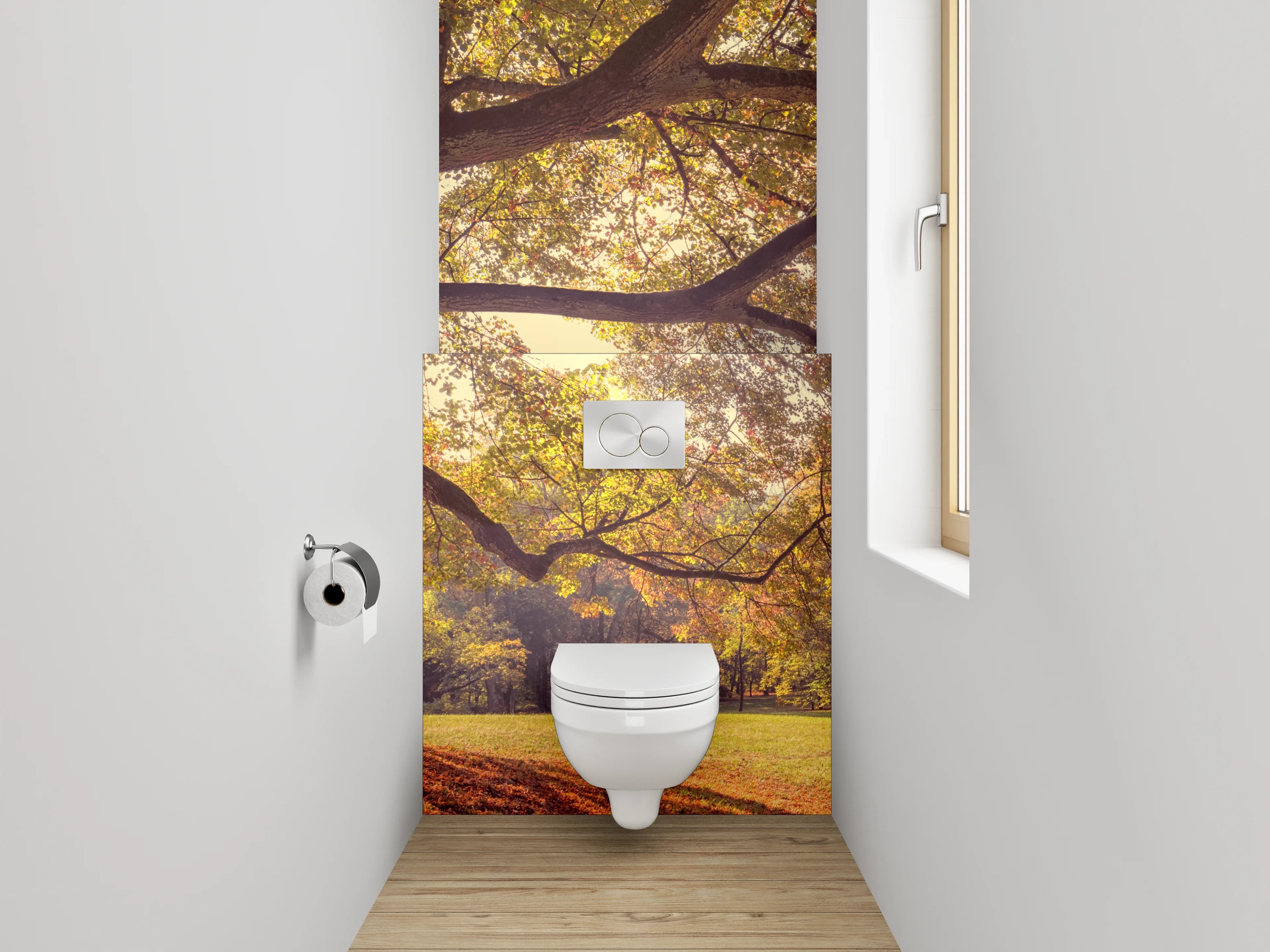 WC-Rückwand - Herbstlicher Baum im Sonnenlicht