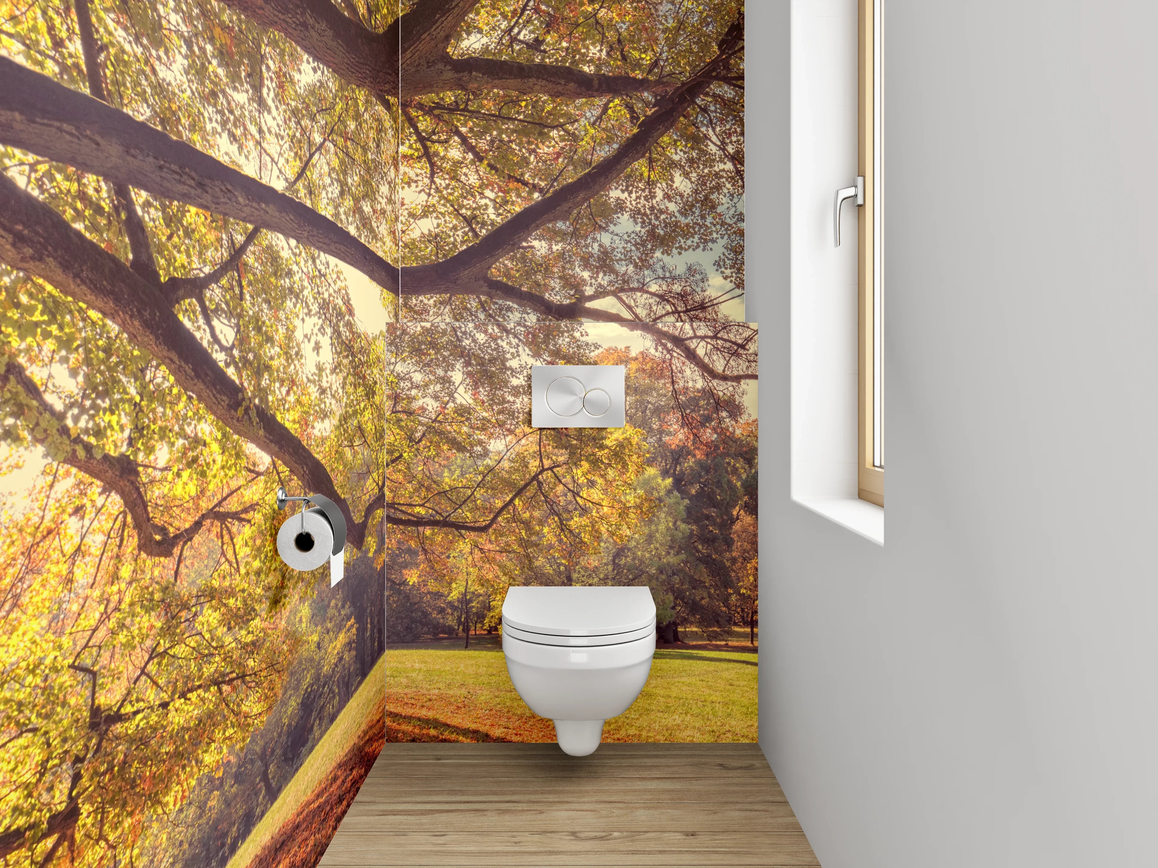 WC-Rückwand - Herbstlicher Baum im Sonnenlicht