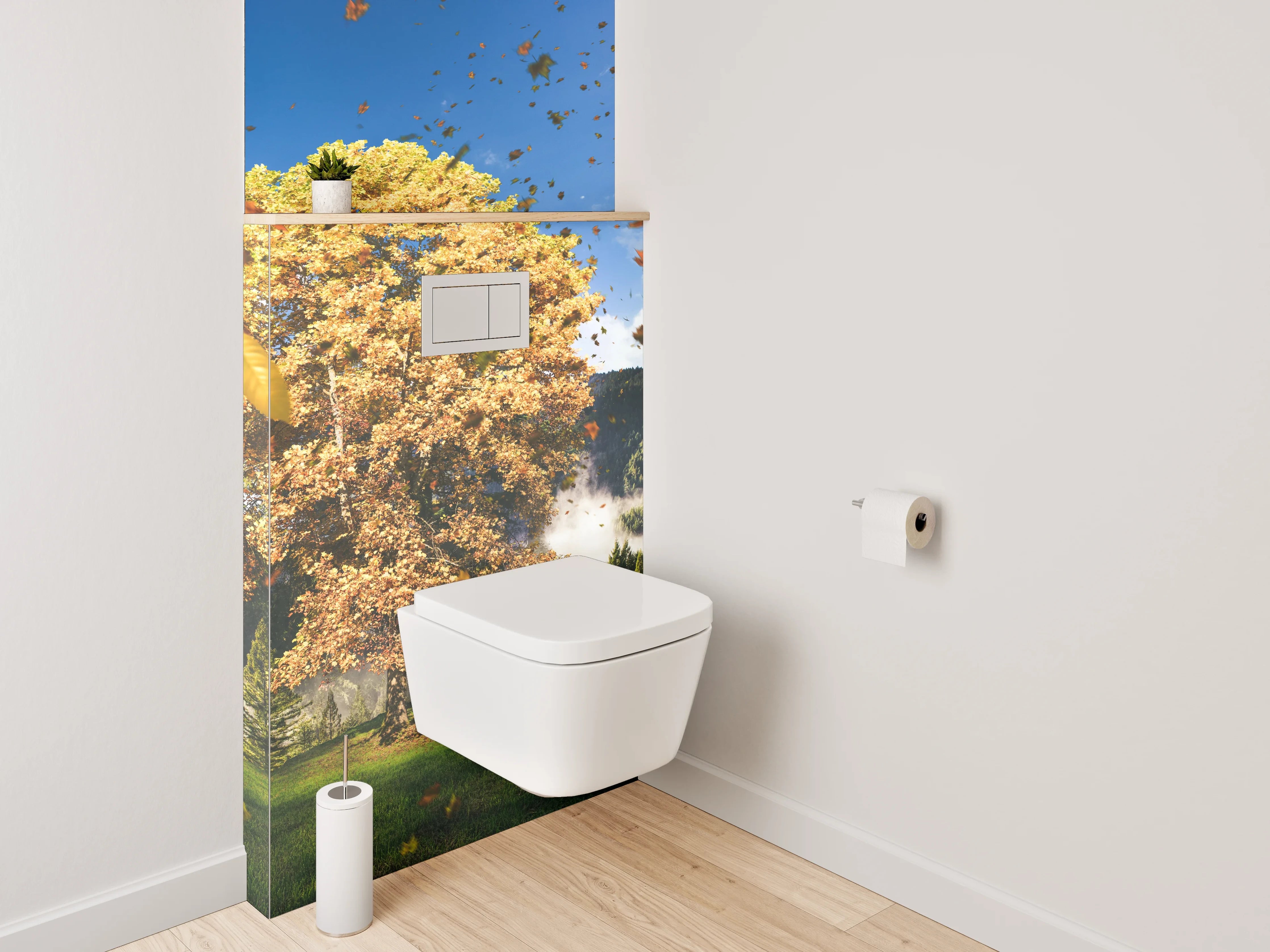 WC-Rückwand - Herbstlicher Baum vor Bergen