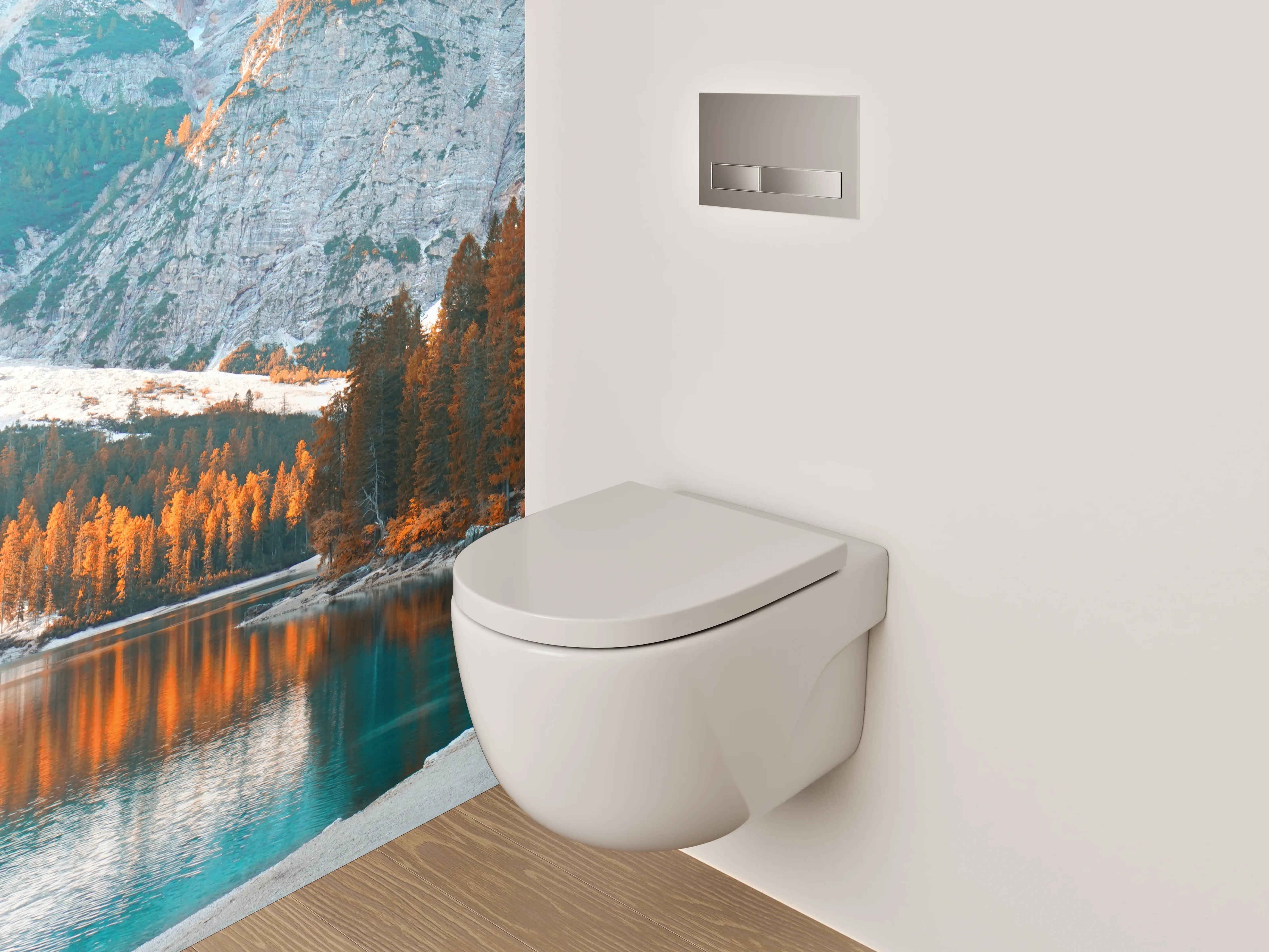 WC-Rückwand - Herbstlicher Bergsee mit Nadelwald