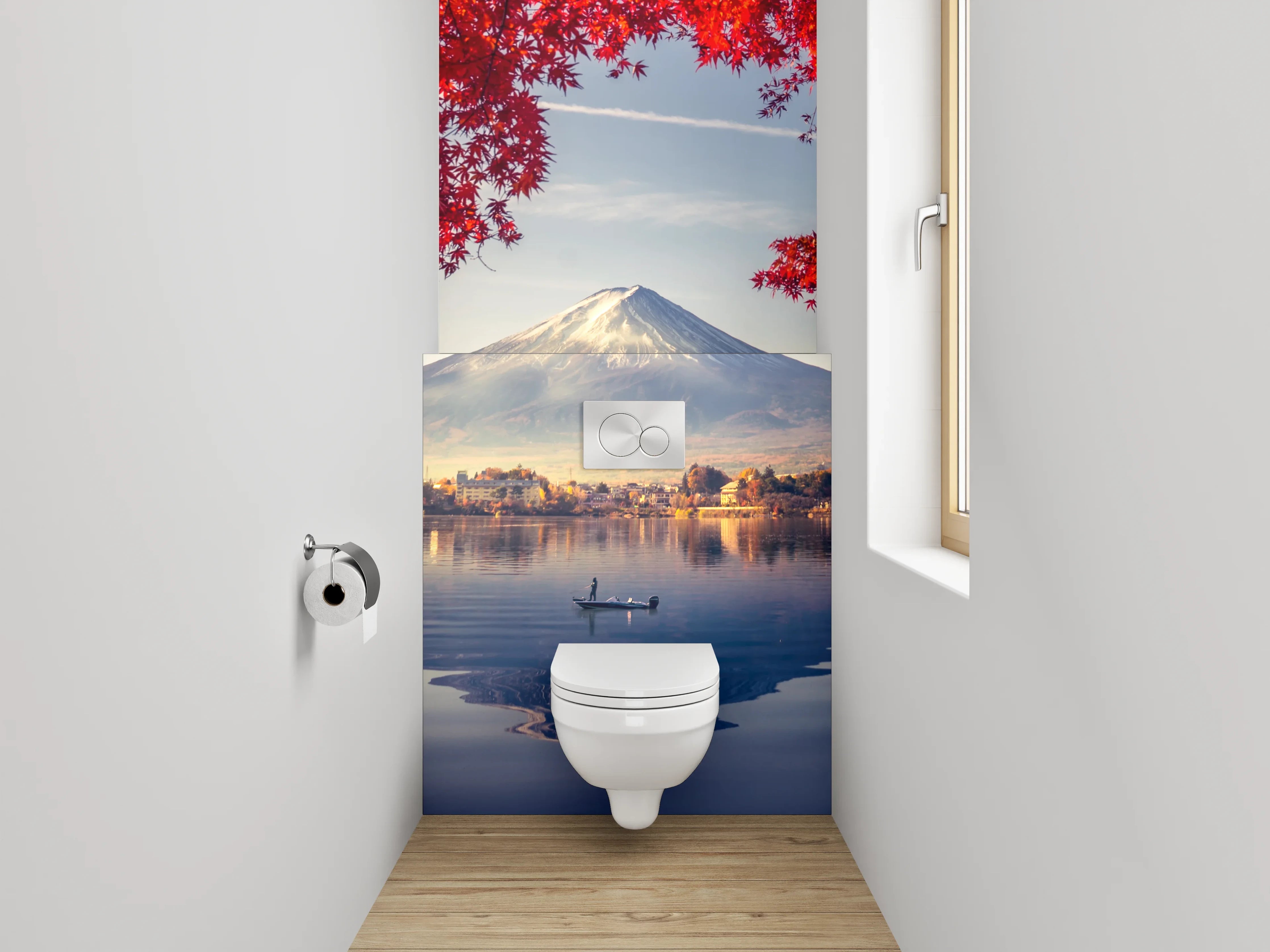 WC-Rückwand - Herbstlicher Fuji vor Spiegel-See