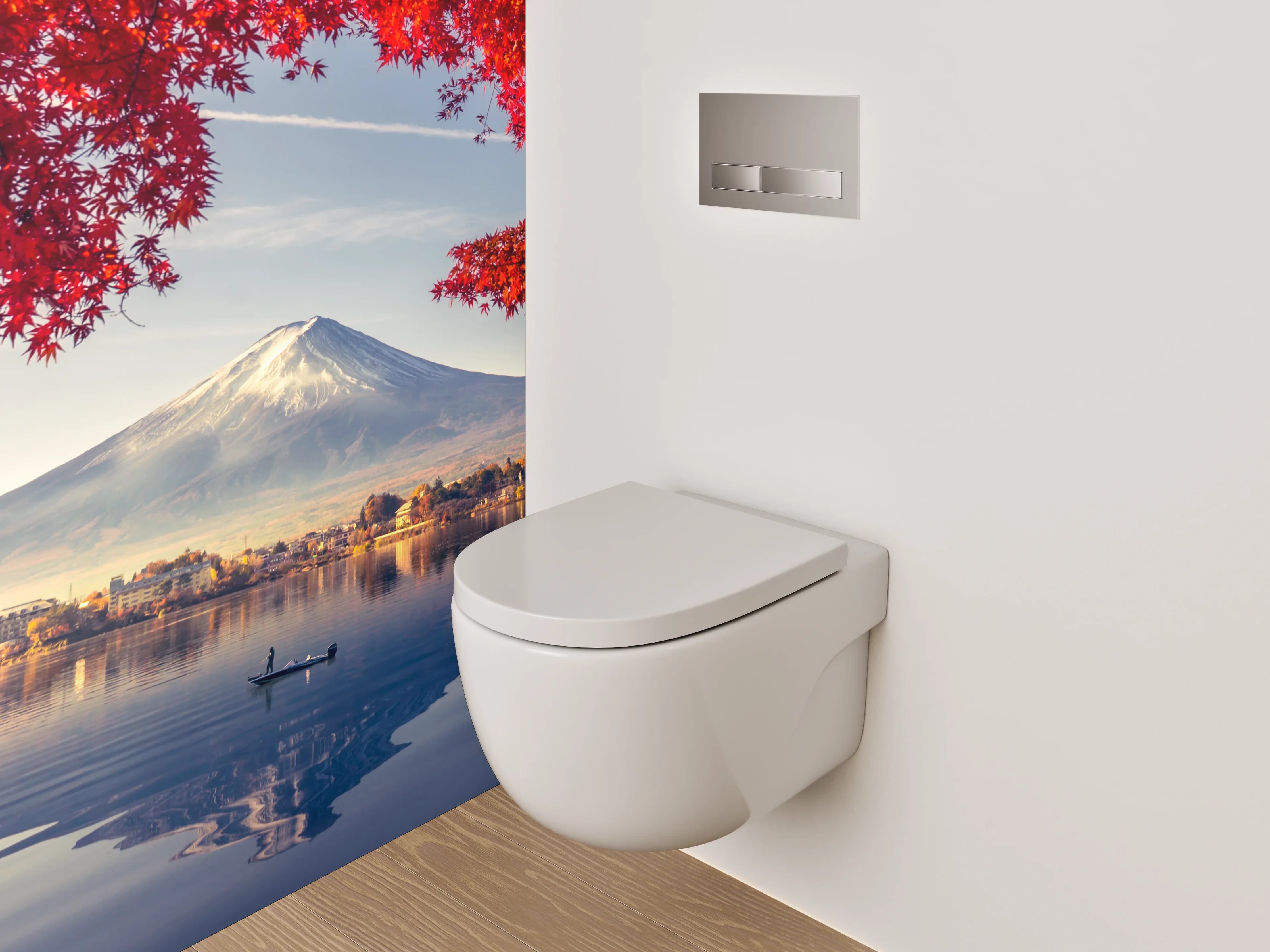 WC-Rückwand - Herbstlicher Fuji vor Spiegel-See