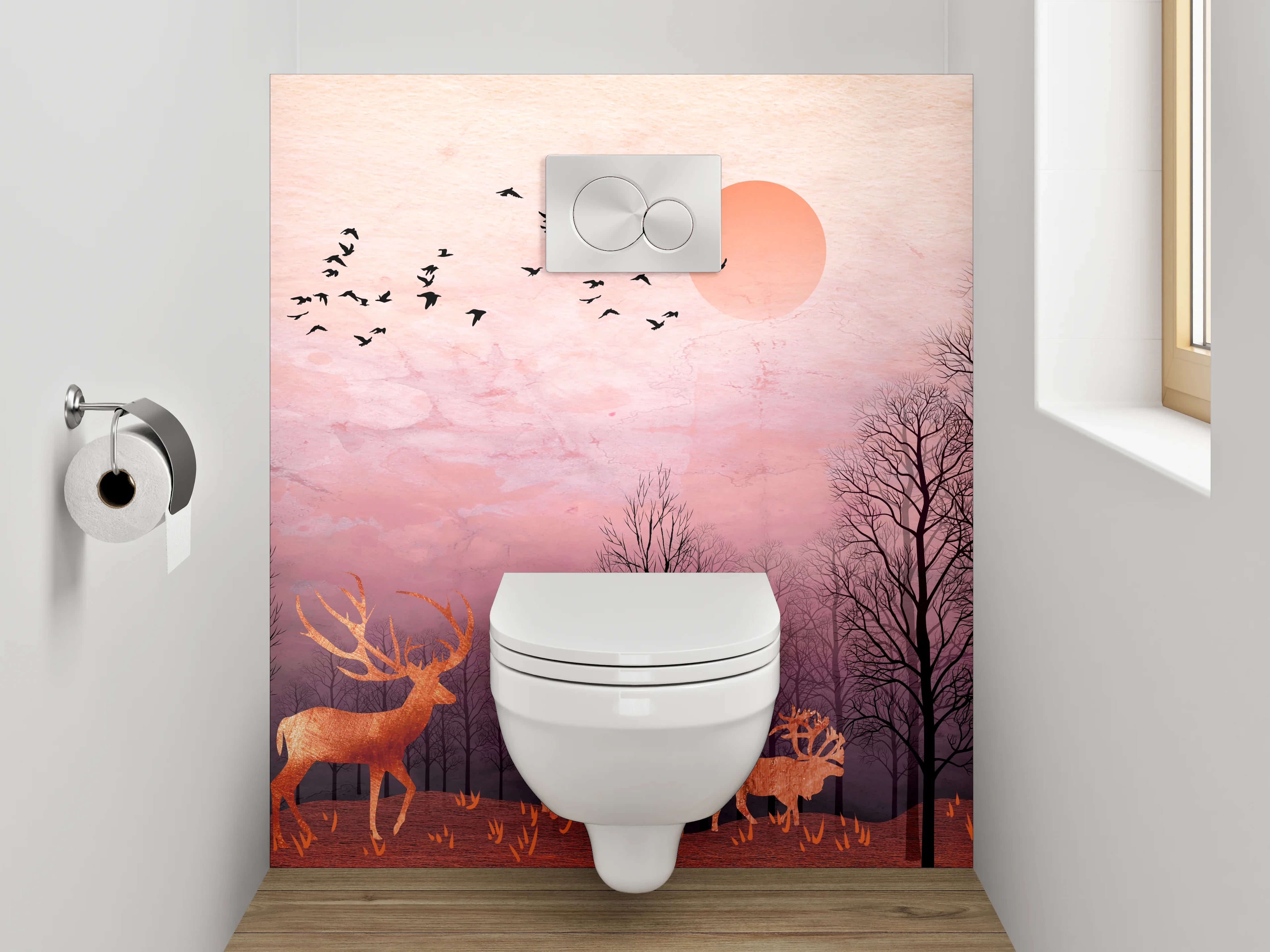 WC-Rückwand - Herbstlicher Hirschwald Sonnenuntergang