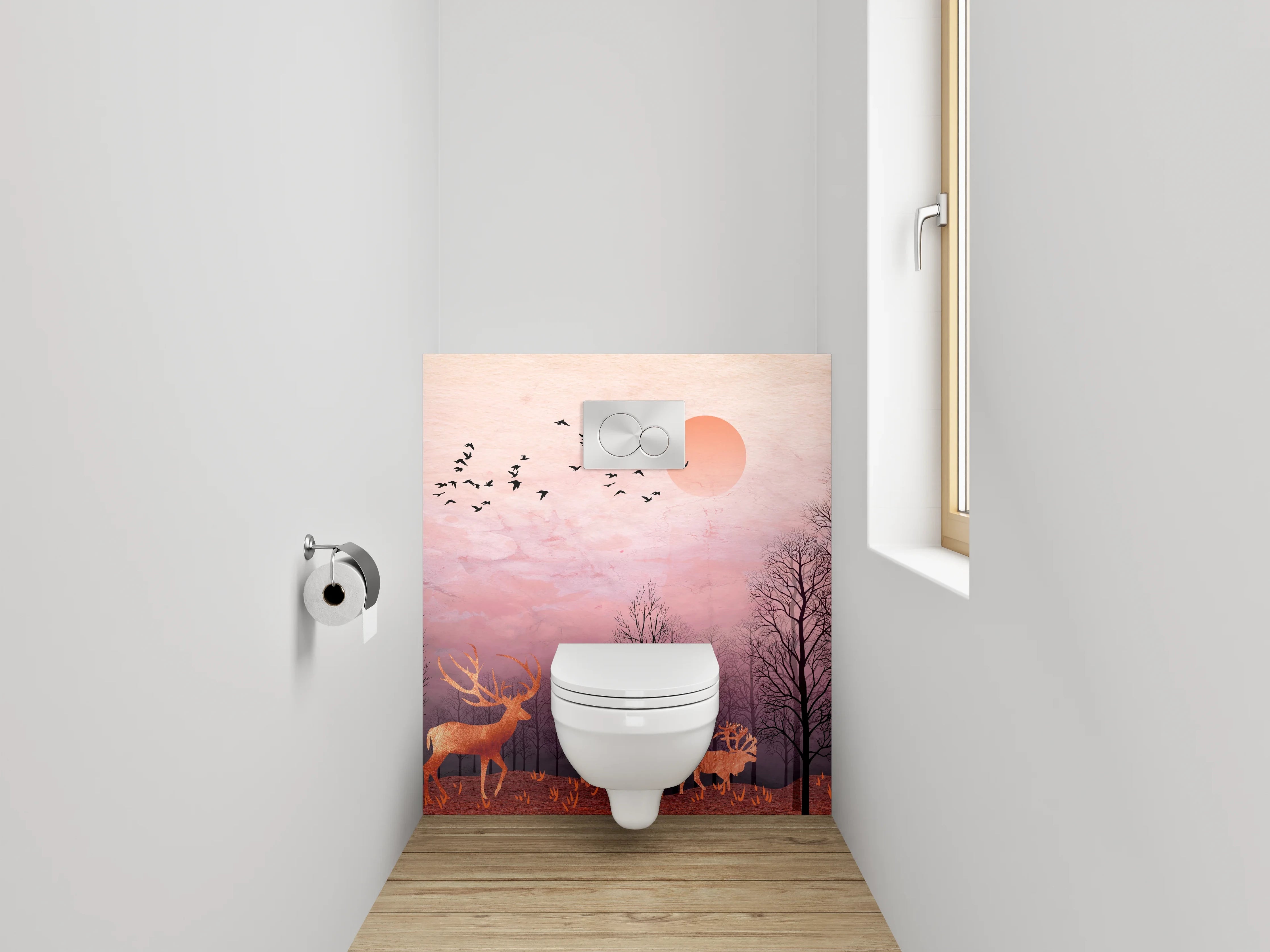 WC-Rückwand - Herbstlicher Hirschwald Sonnenuntergang