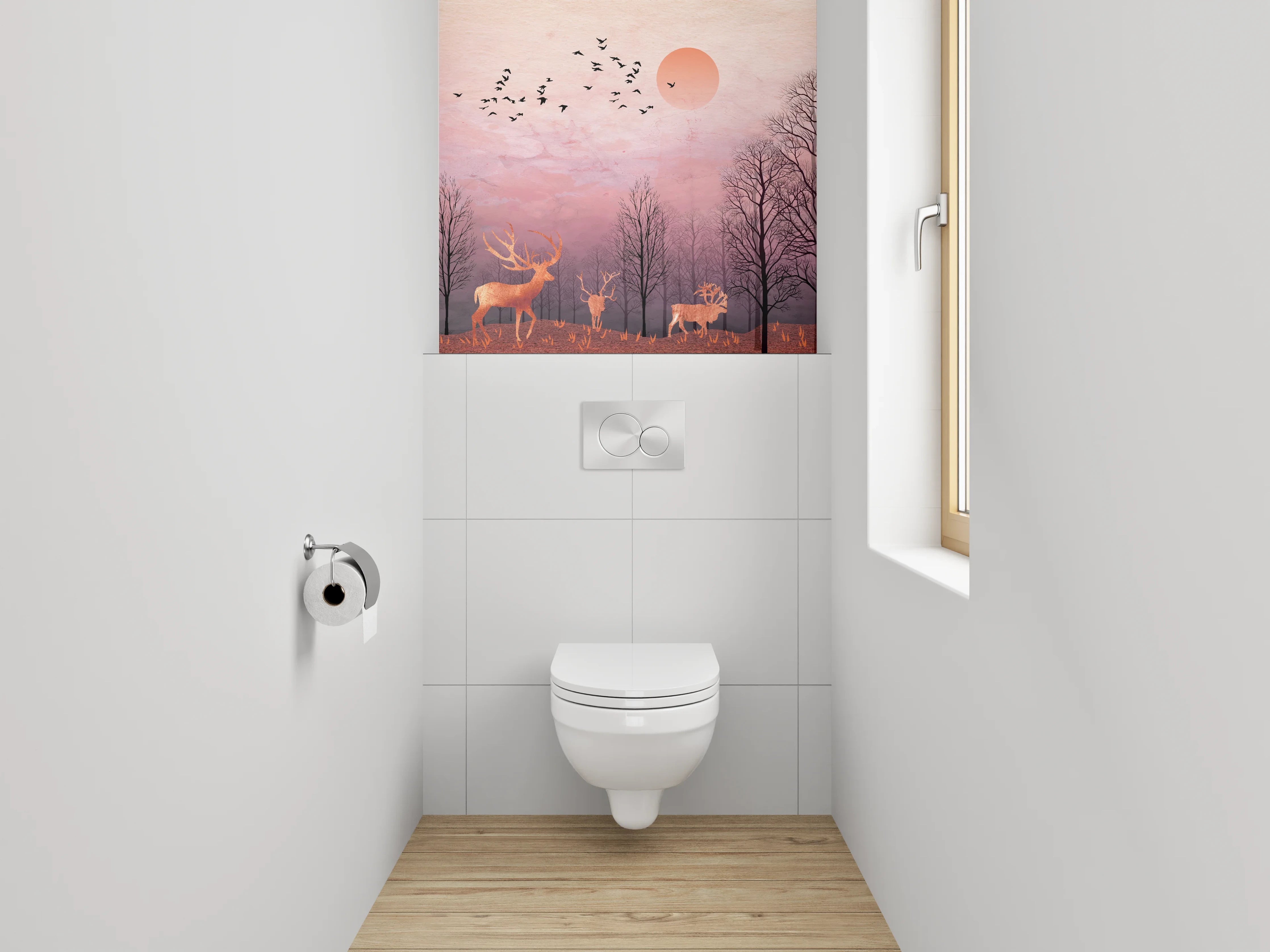 WC-Rückwand - Herbstlicher Hirschwald Sonnenuntergang