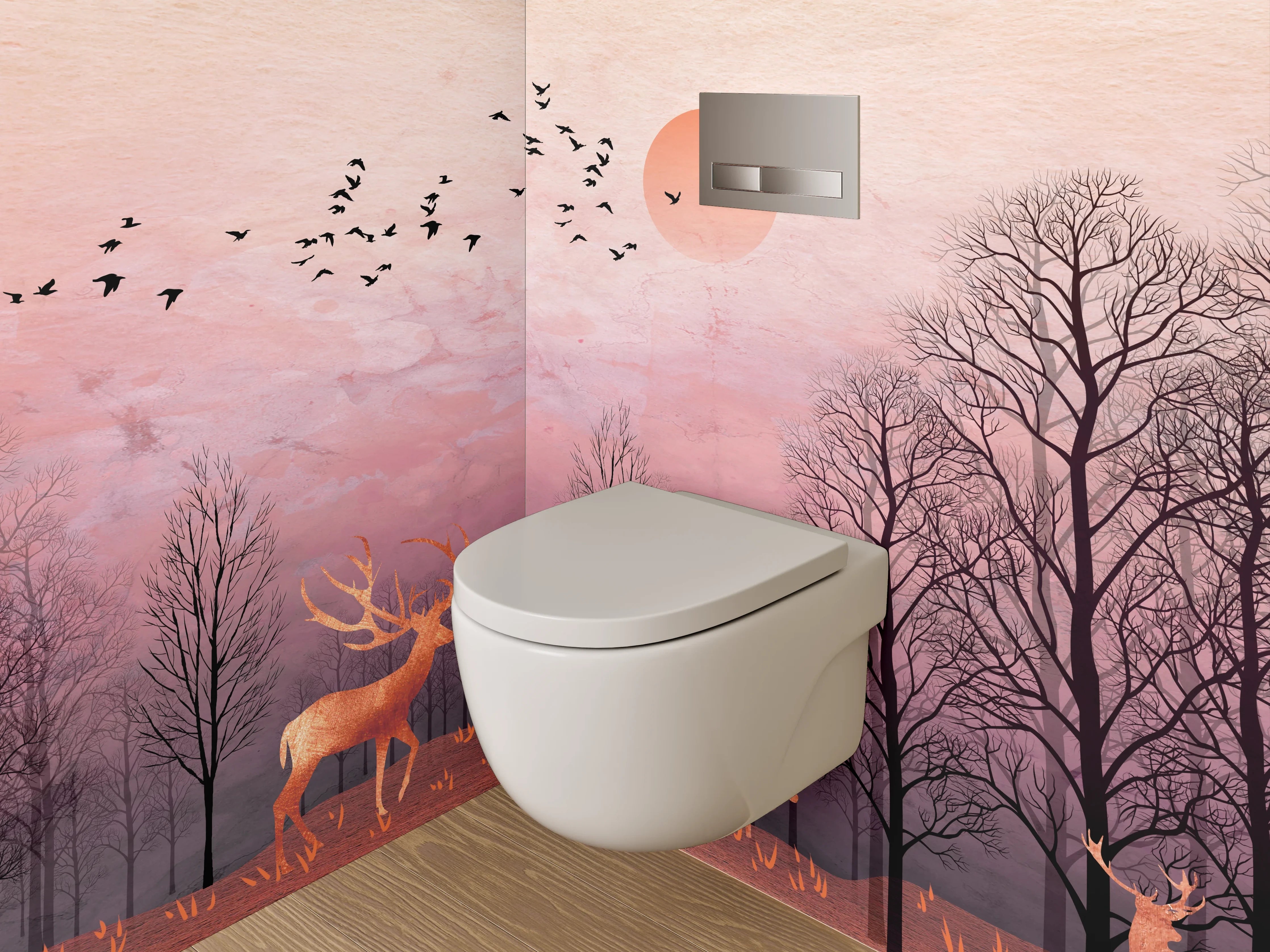 WC-Rückwand - Herbstlicher Hirschwald Sonnenuntergang