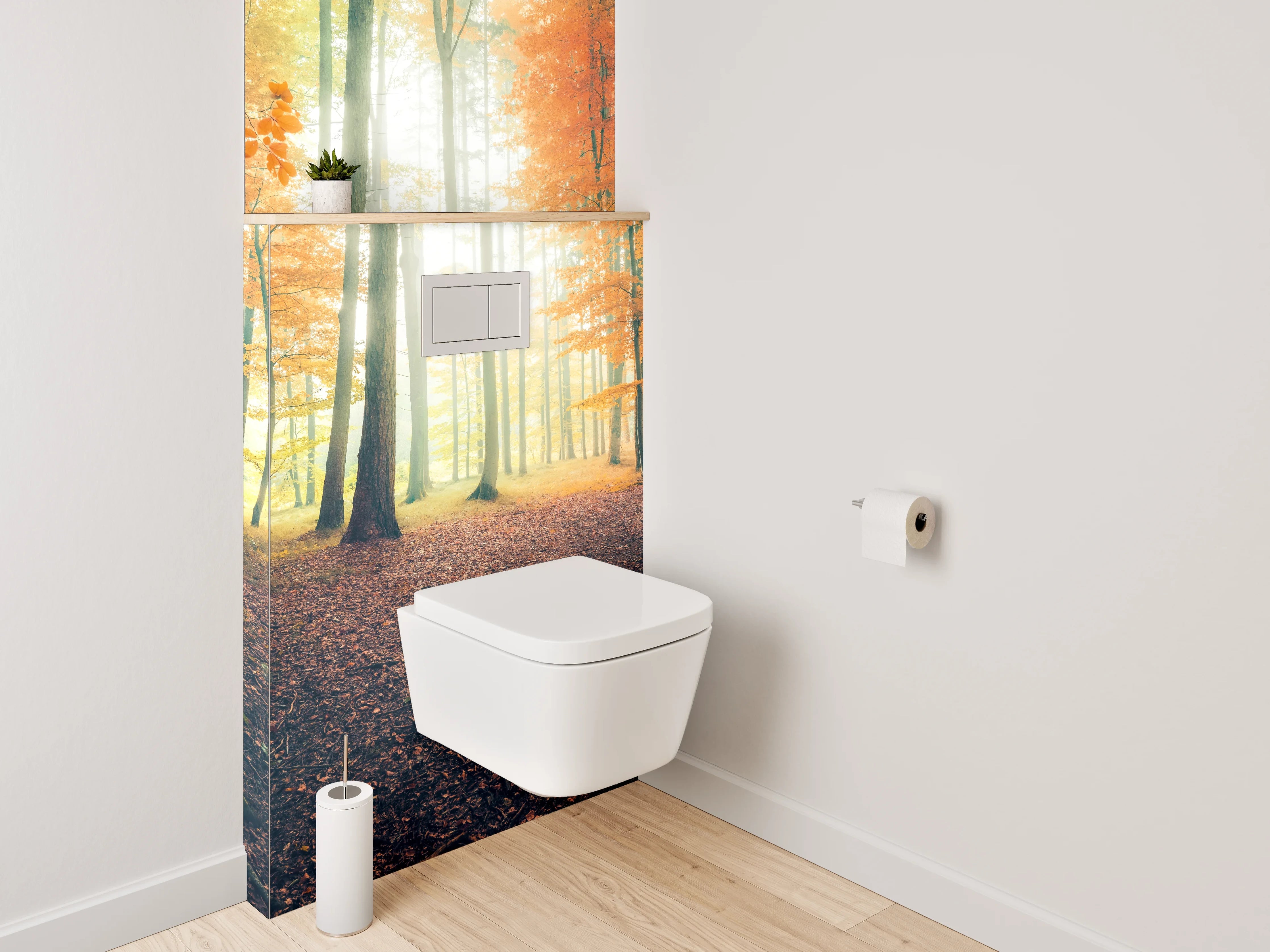 WC-Rückwand - Herbstlicher Lichtwald – Sonnenstrahlen im Wald