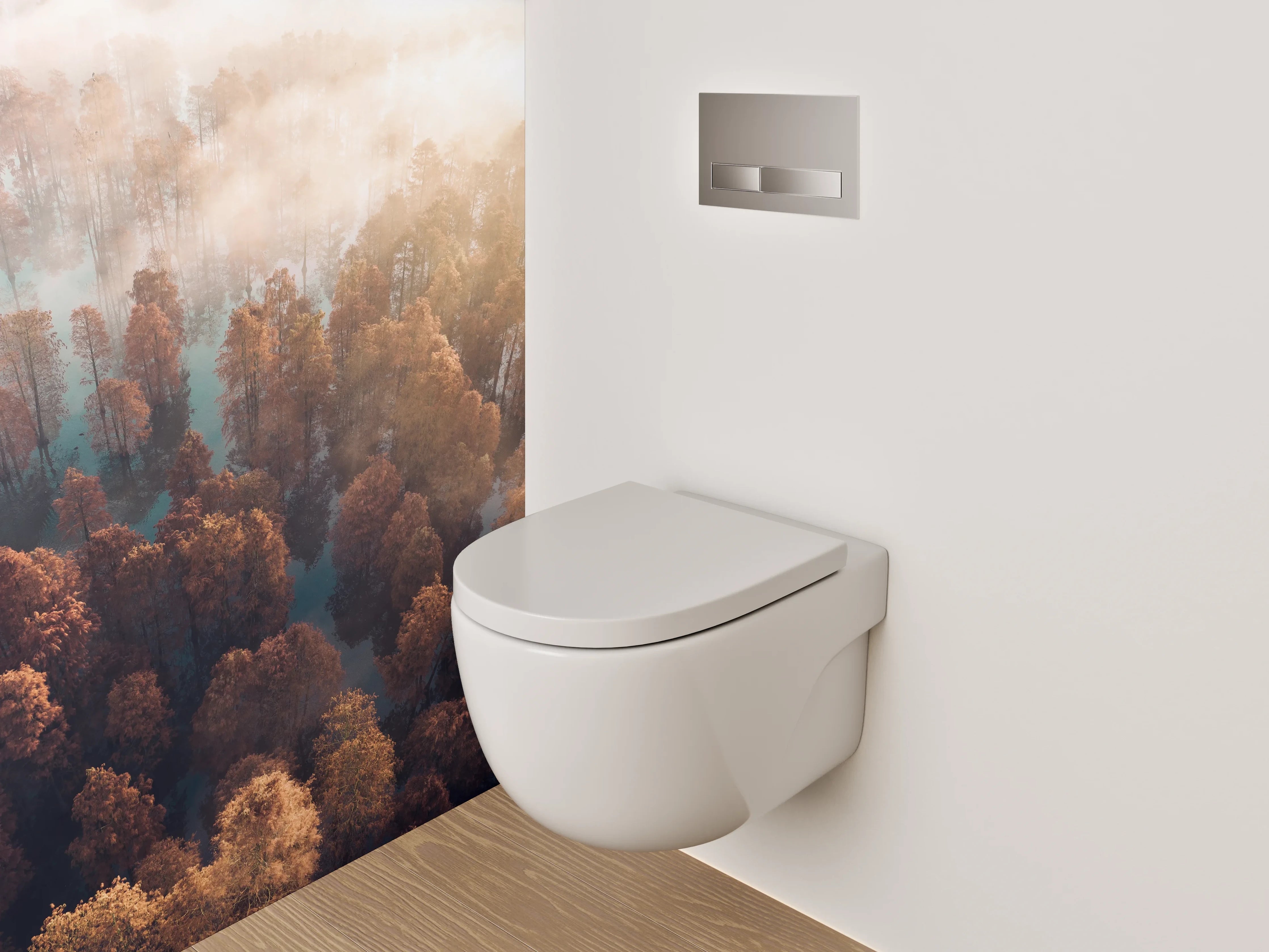 WC-Rückwand - Herbstlicher Nebelwald aus der Vogelperspektive
