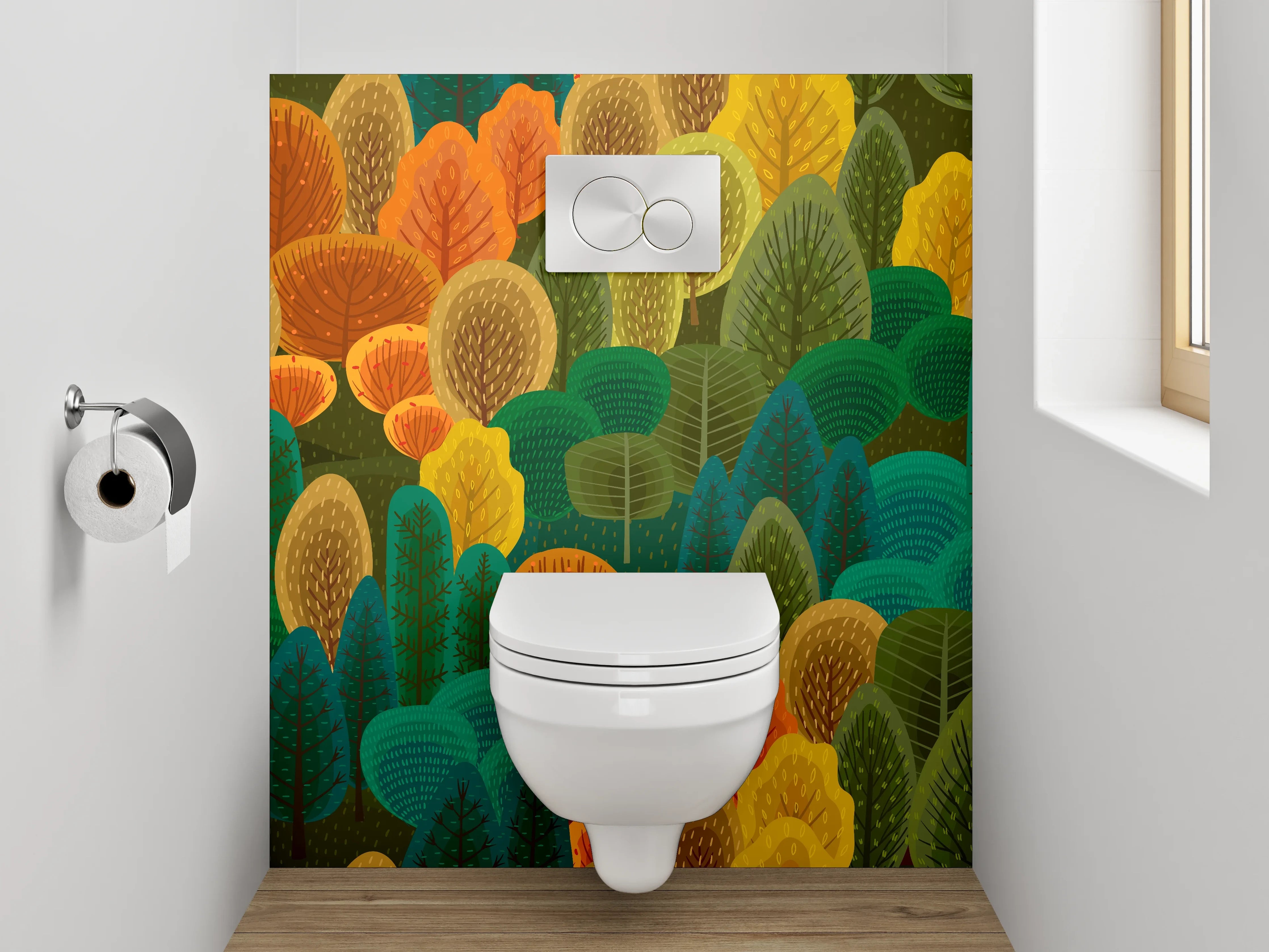 WC-Rückwand - Herbstlicher Wald Aquarell Muster
