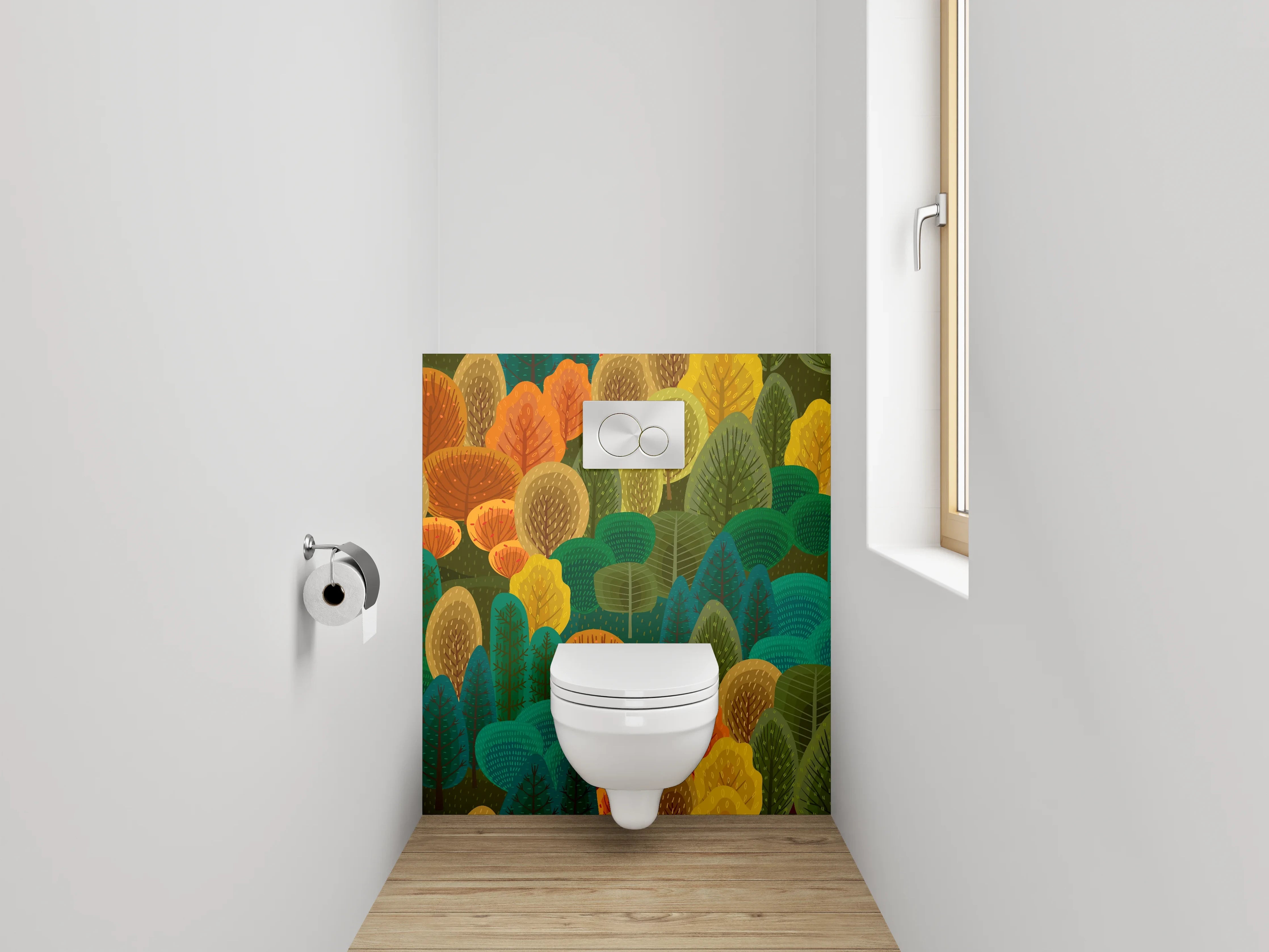 WC-Rückwand - Herbstlicher Wald Aquarell Muster