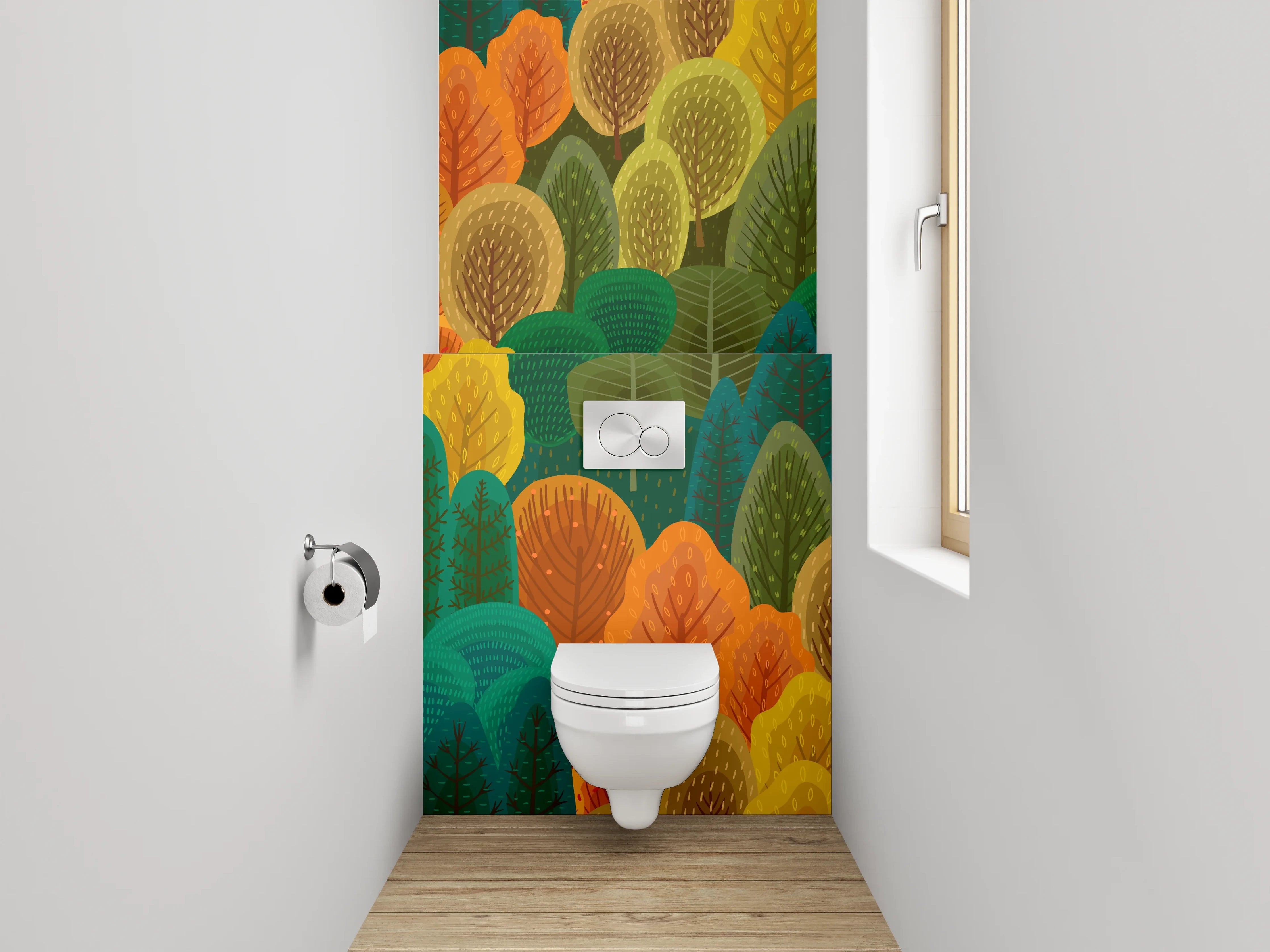 WC-Rückwand - Herbstlicher Wald Aquarell Muster