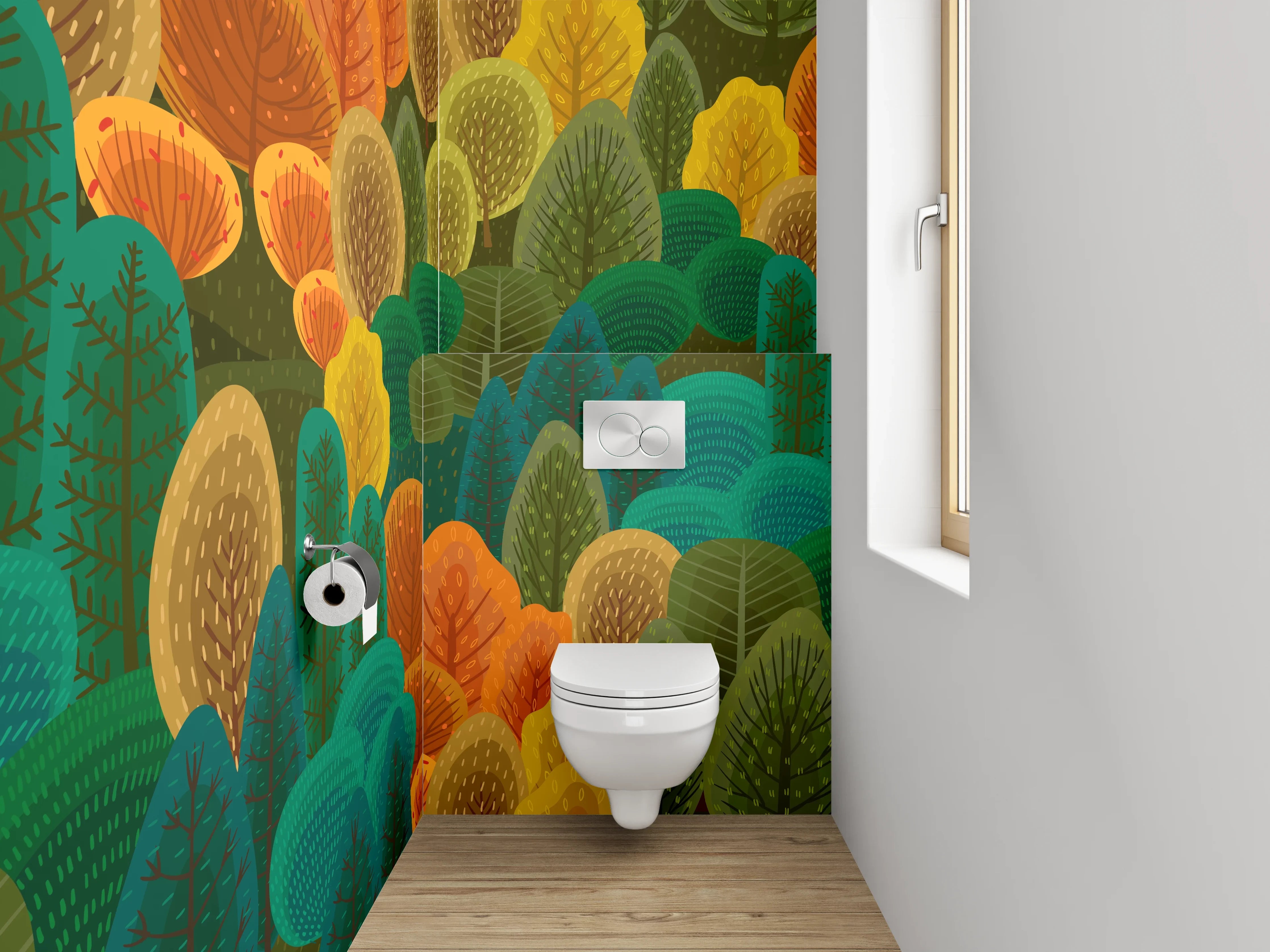 WC-Rückwand - Herbstlicher Wald Aquarell Muster