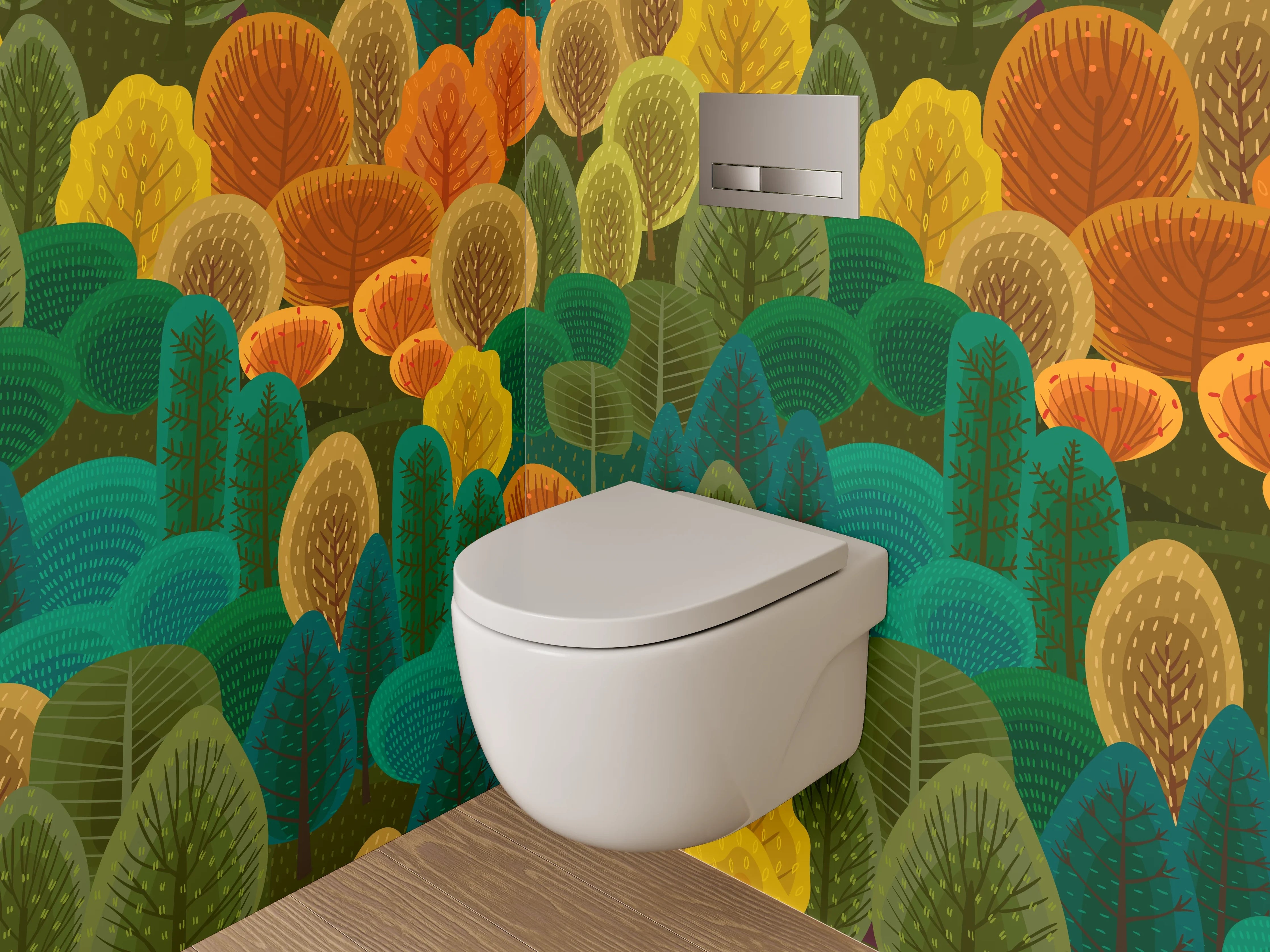 WC-Rückwand - Herbstlicher Wald Aquarell Muster