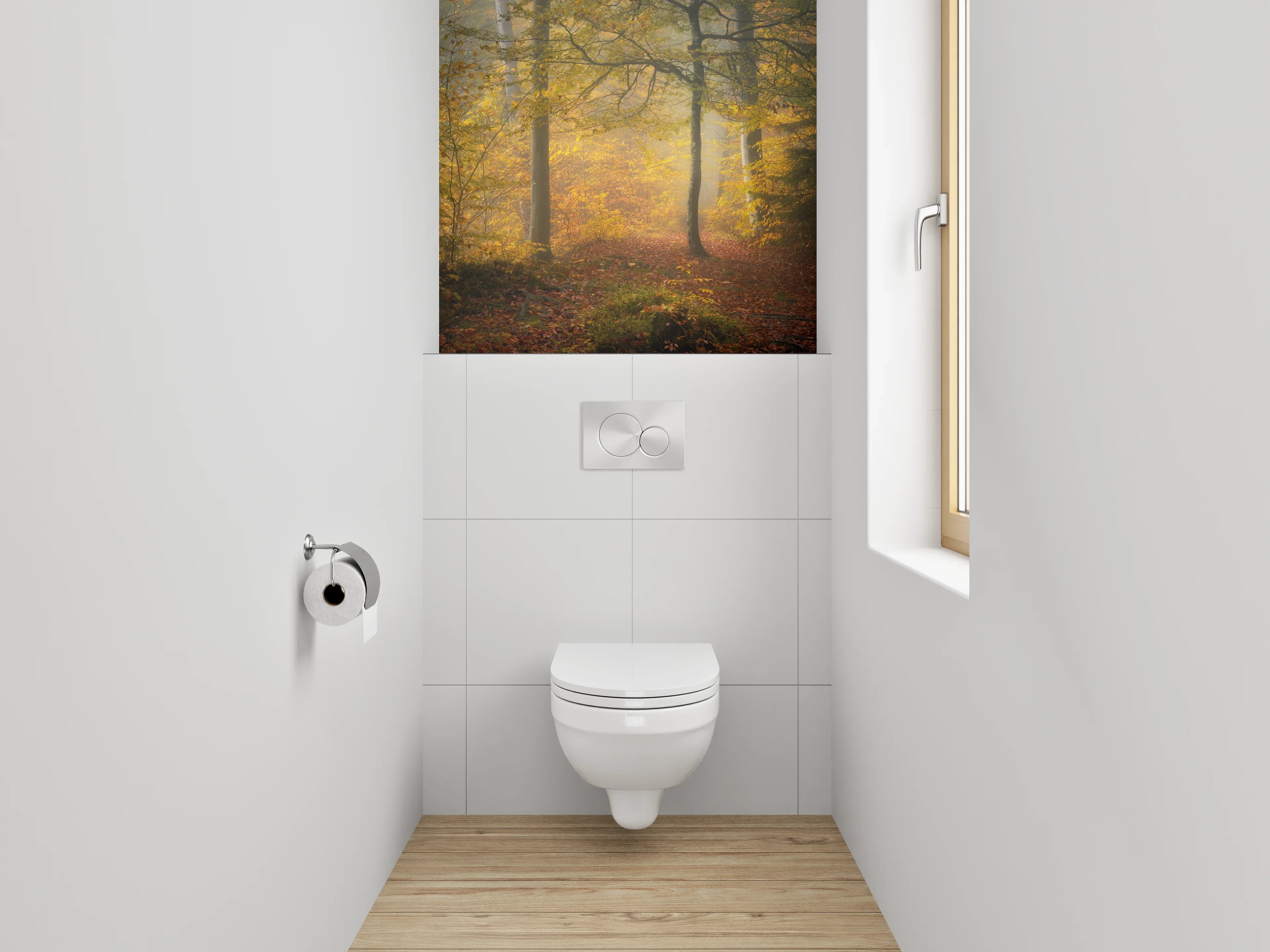 WC-Rückwand - Herbstlicher Wald im Morgenlicht