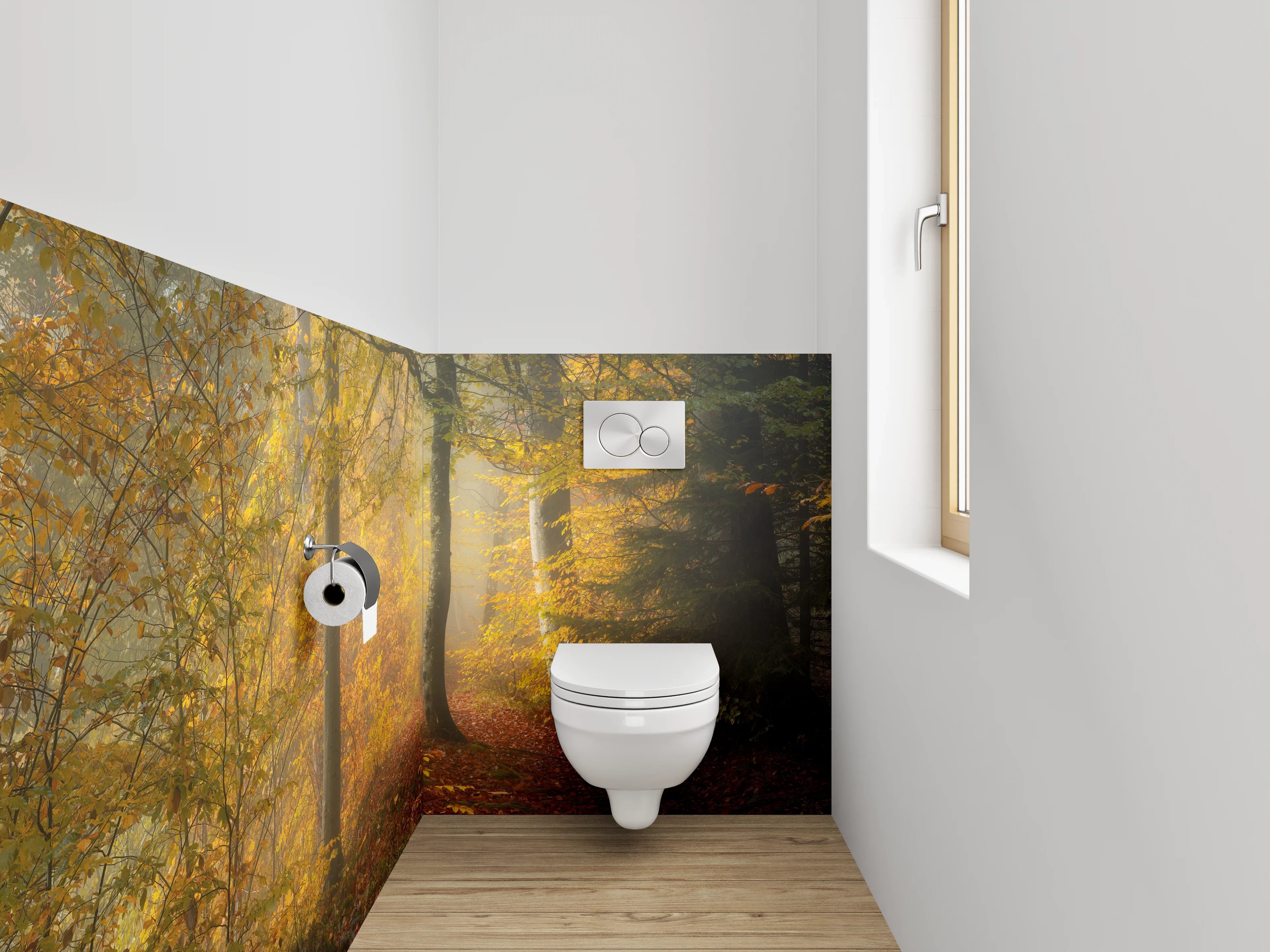WC-Rückwand - Herbstlicher Wald im Morgenlicht
