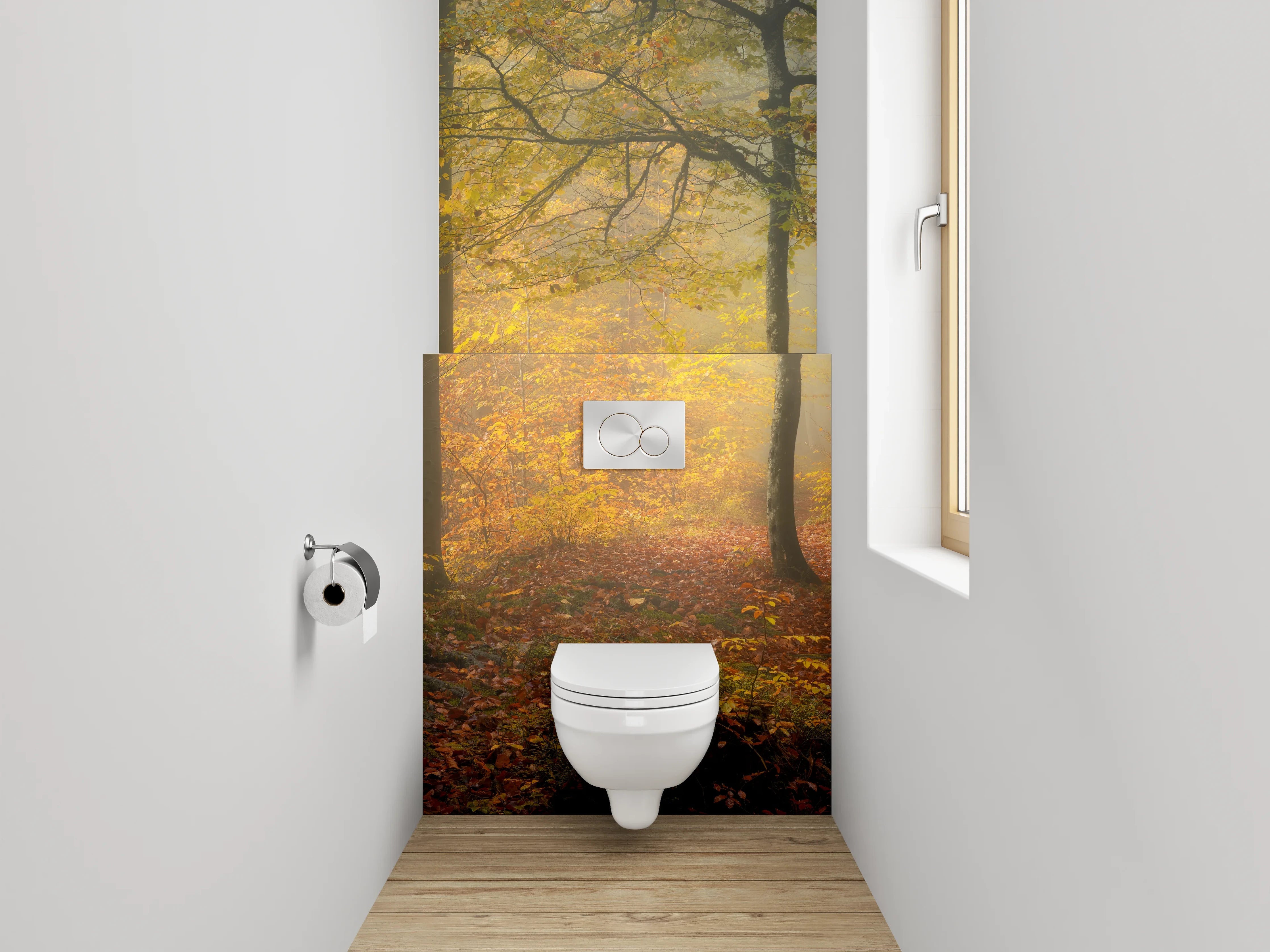WC-Rückwand - Herbstlicher Wald im Morgenlicht