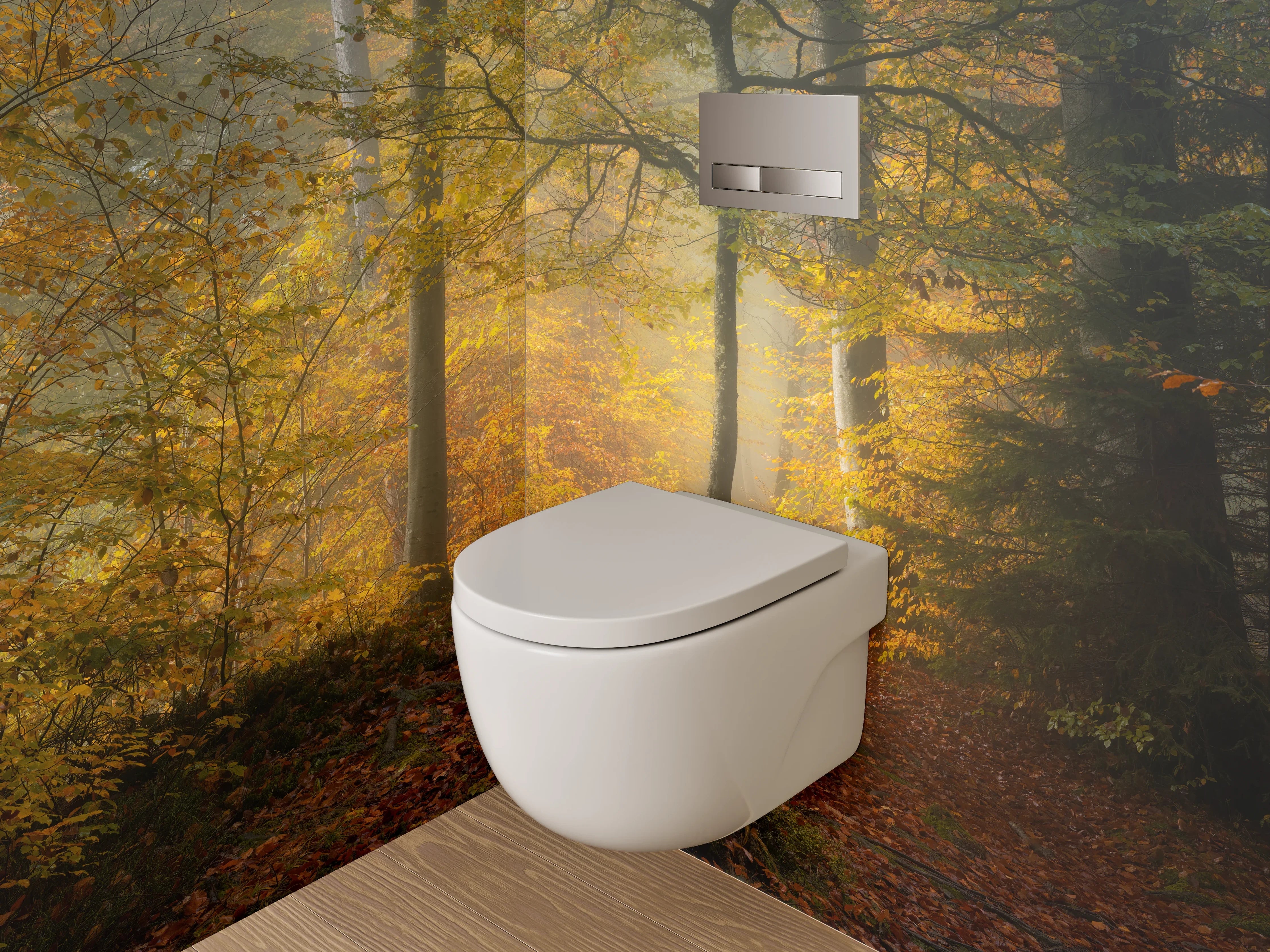 WC-Rückwand - Herbstlicher Wald im Morgenlicht