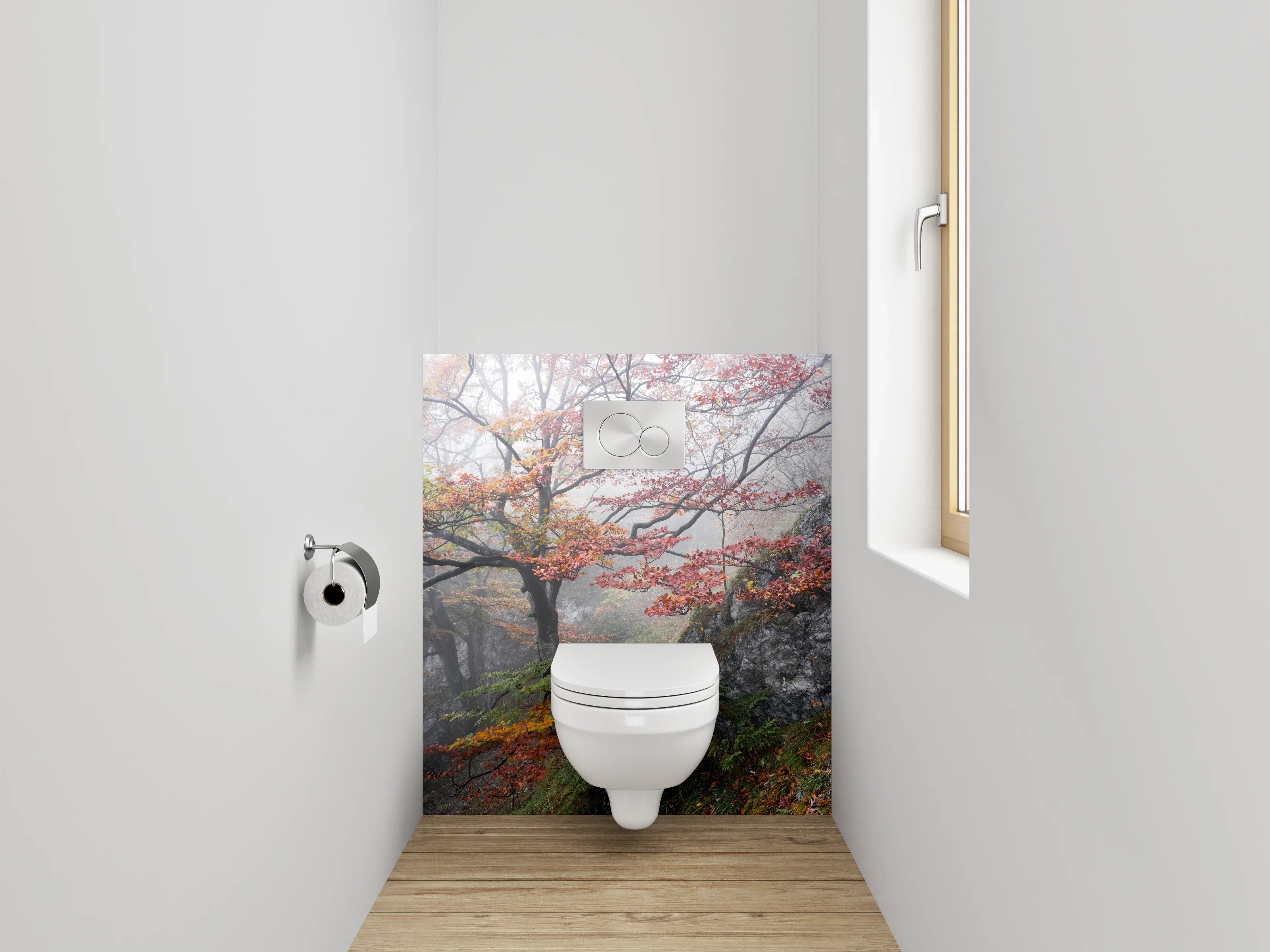 WC-Rückwand - Herbstlicher Wald im Nebel