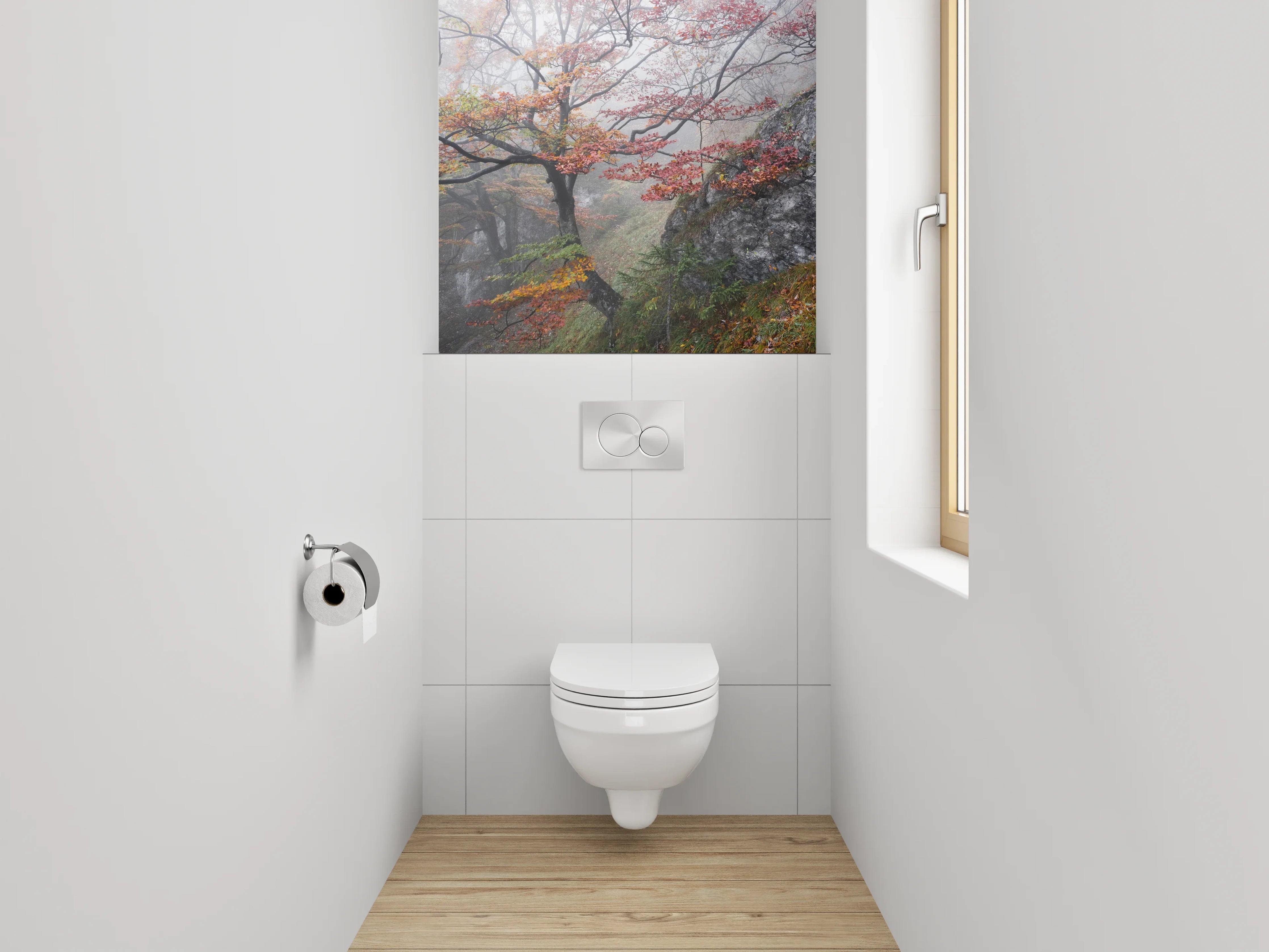 WC-Rückwand - Herbstlicher Wald im Nebel