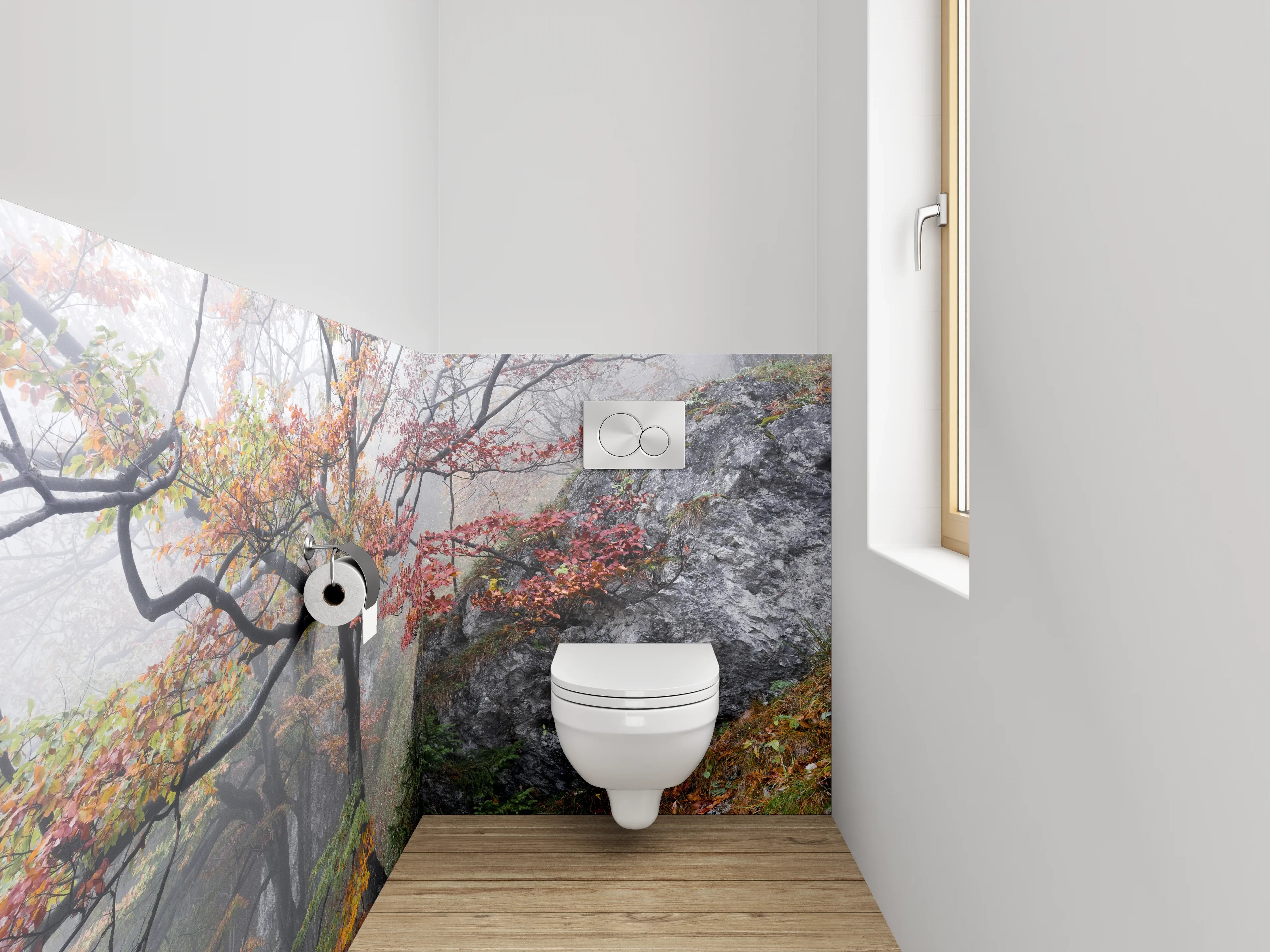 WC-Rückwand - Herbstlicher Wald im Nebel