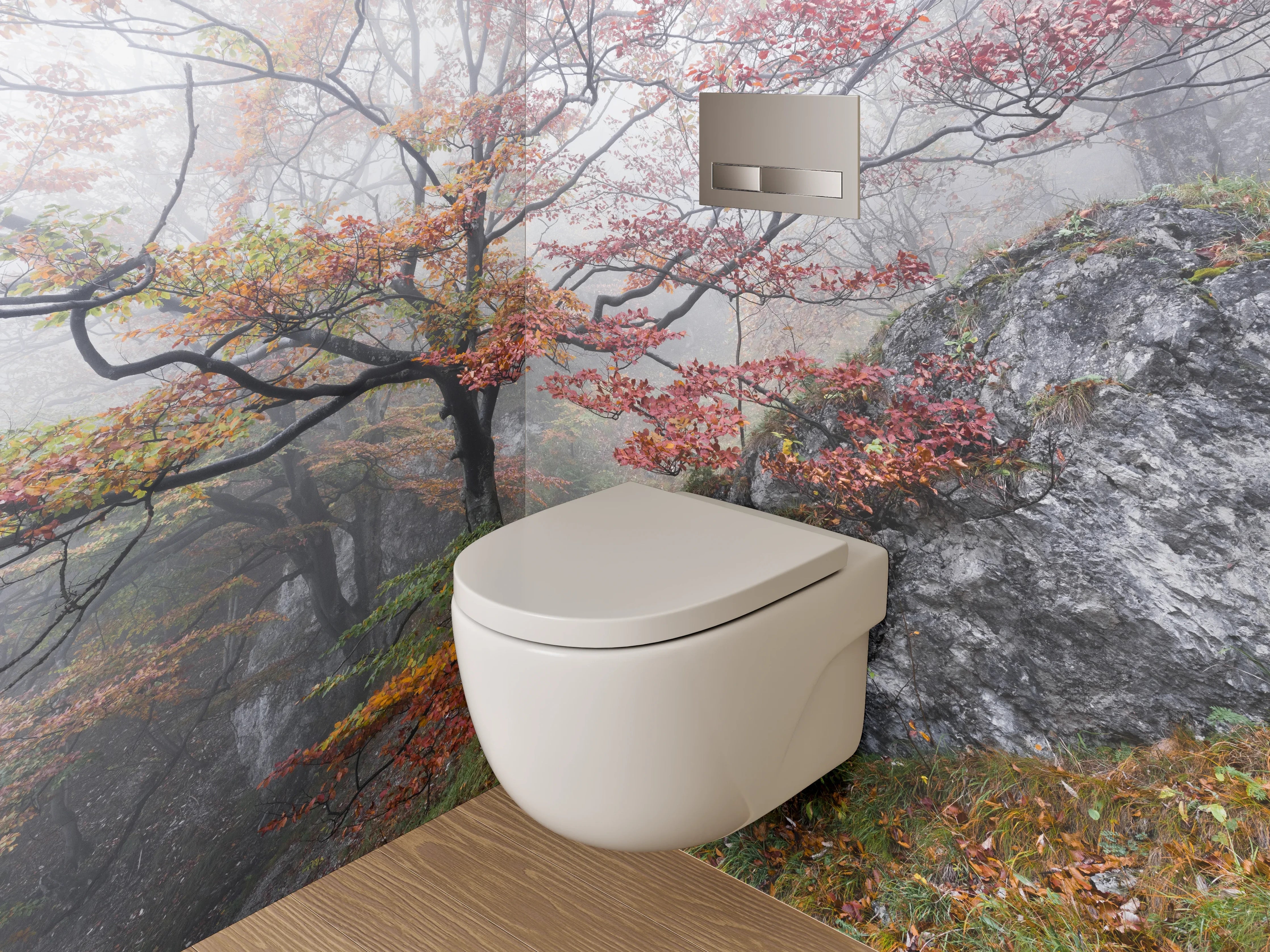 WC-Rückwand - Herbstlicher Wald im Nebel