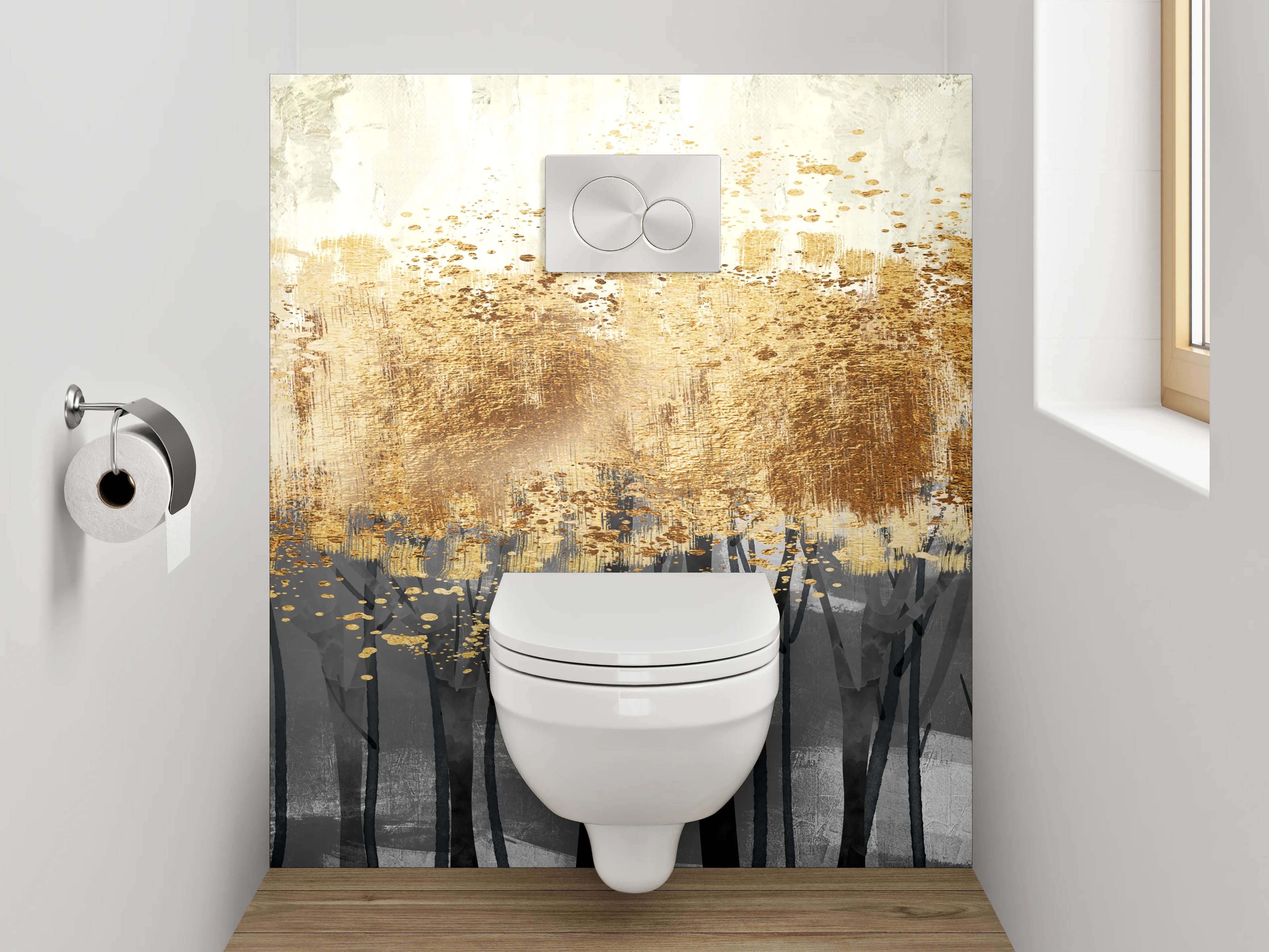 WC-Rückwand - Herbstlicher Wald in Aquarell