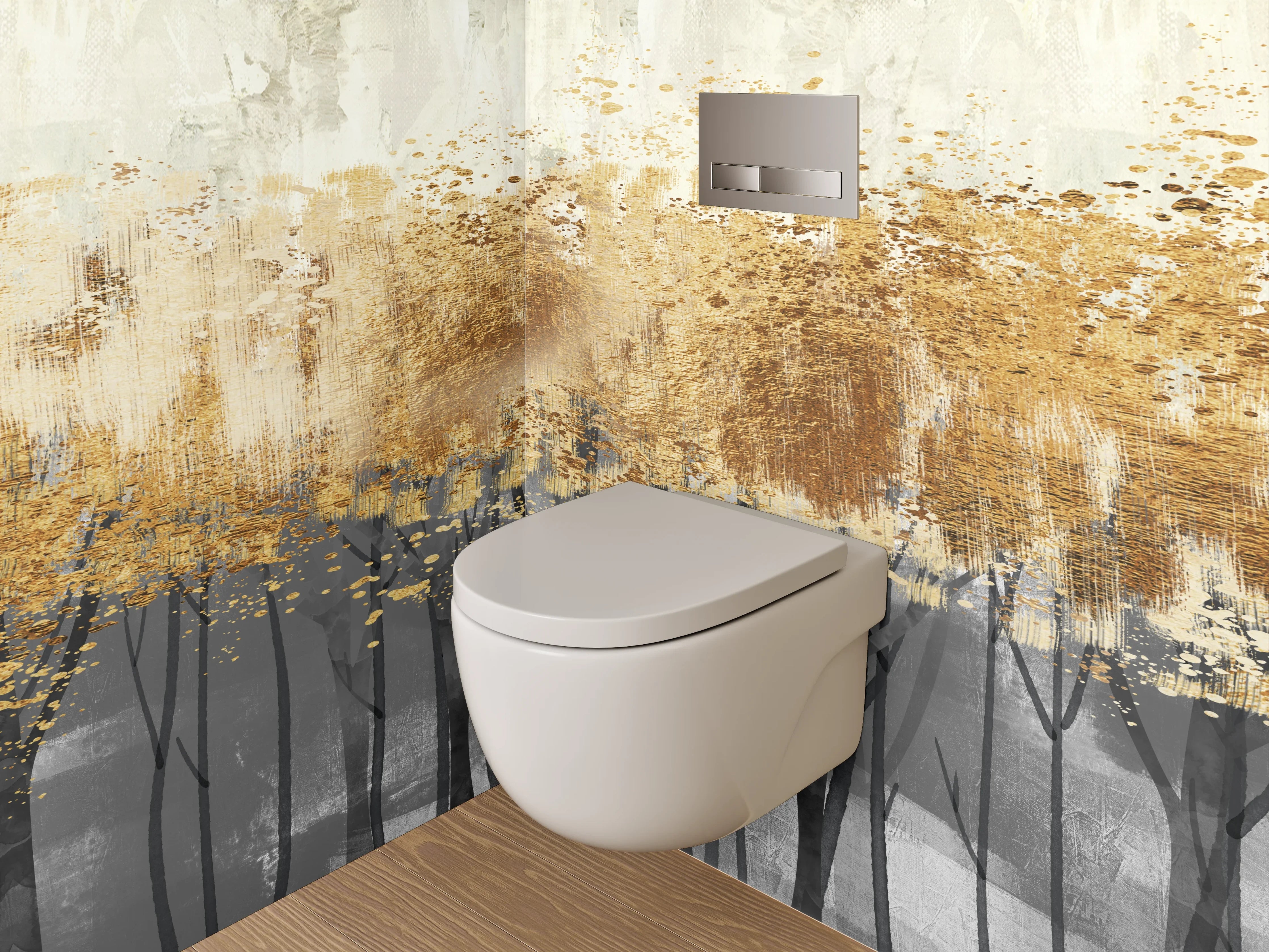 WC-Rückwand - Herbstlicher Wald in Aquarell