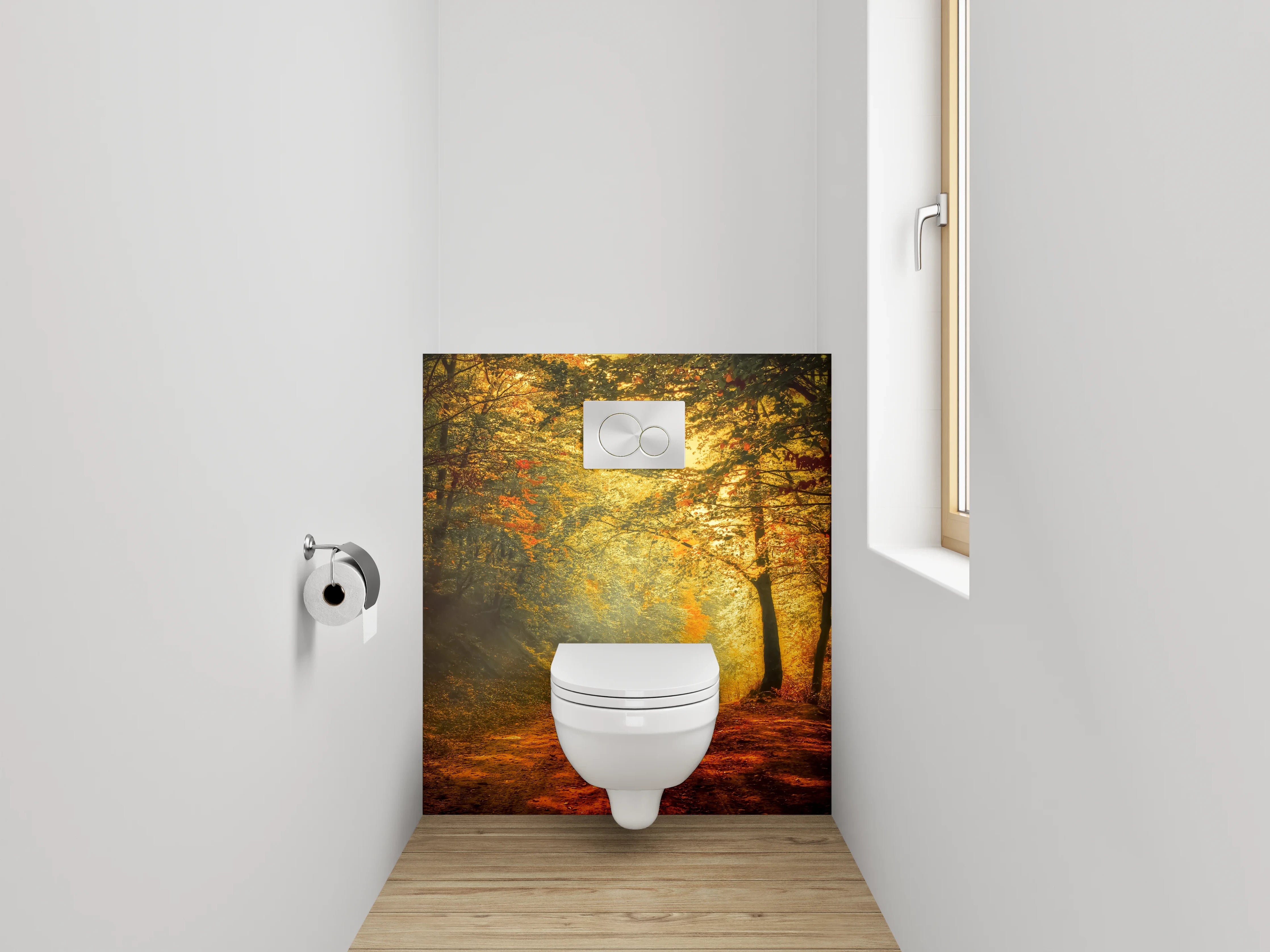 WC-Rückwand - Herbstlicher Waldweg mit Sonnenlicht