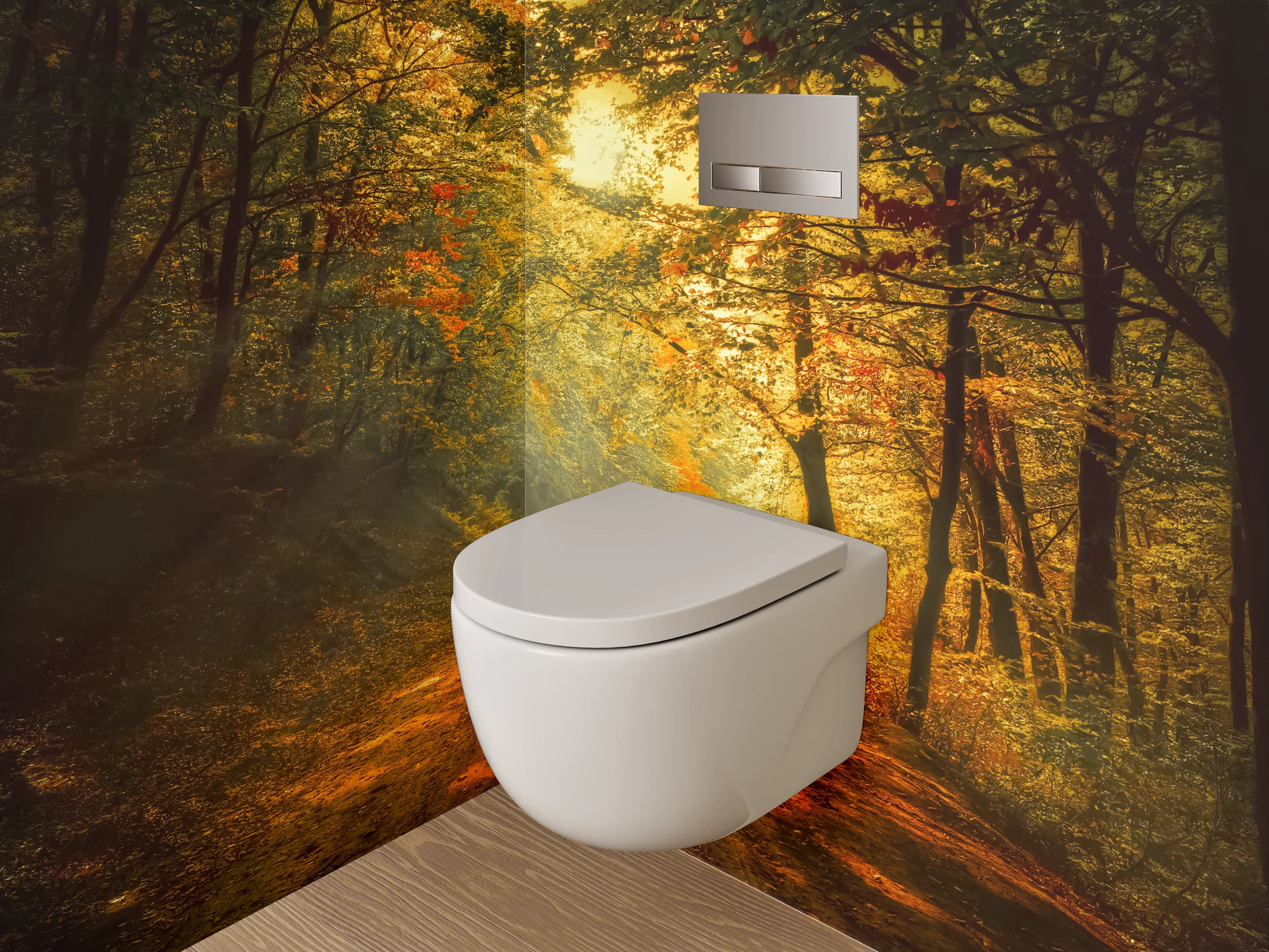 WC-Rückwand - Herbstlicher Waldweg mit Sonnenlicht