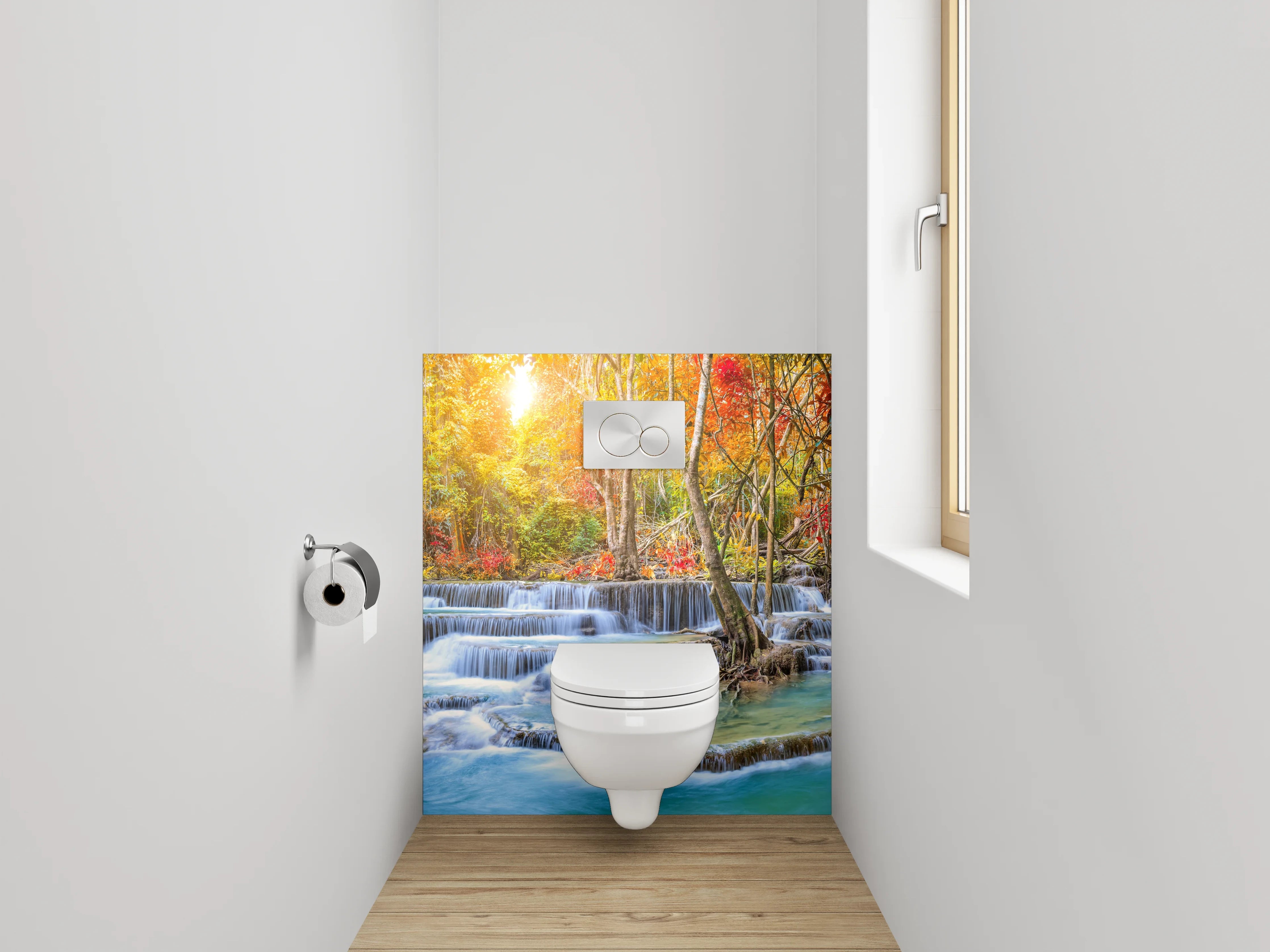 WC-Rückwand - Herbstlicher Wasserfall im Wald