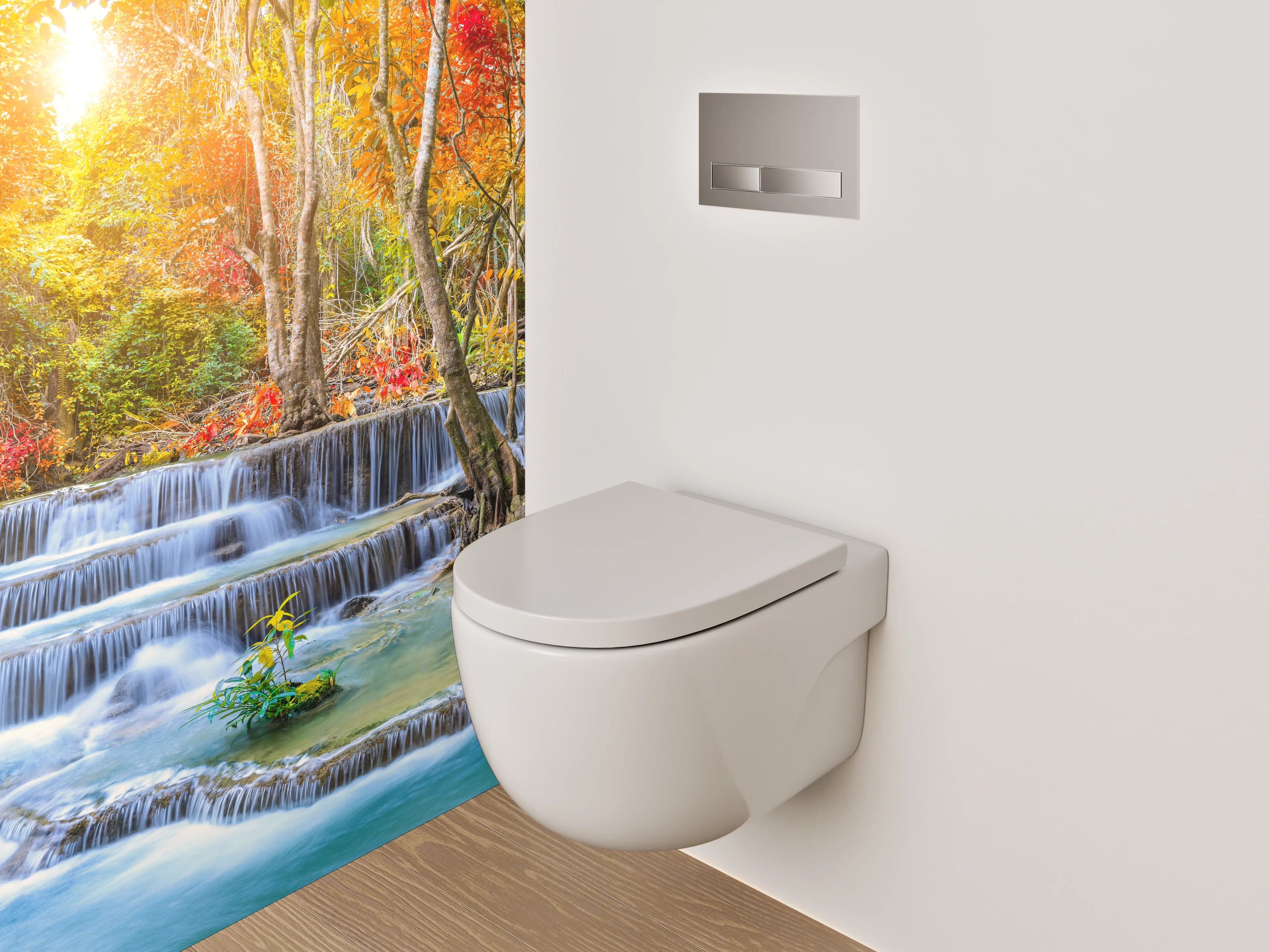 WC-Rückwand - Herbstlicher Wasserfall im Wald