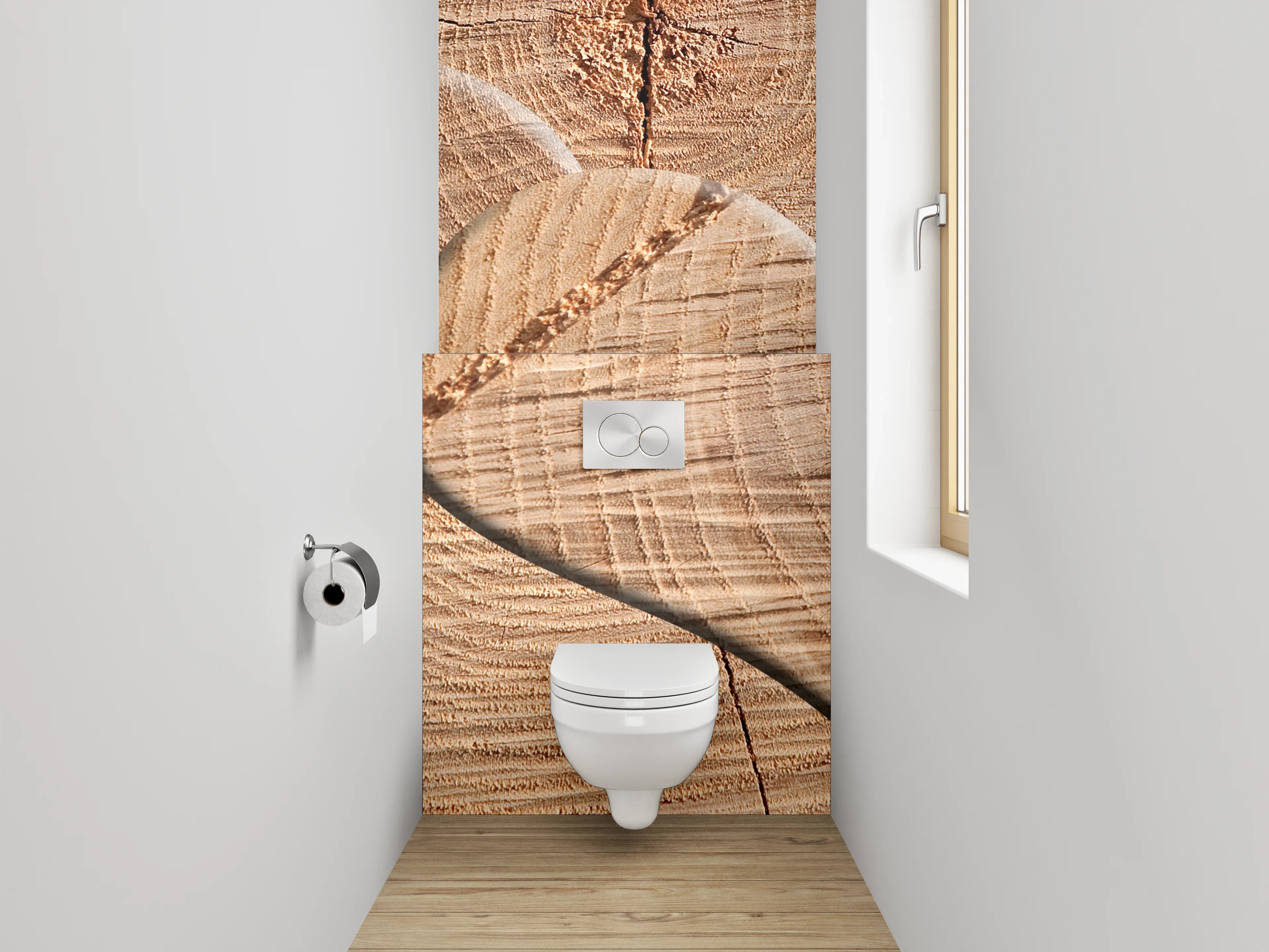 WC-Rückwand - Herz aus Holz auf Naturholzuntergrund
