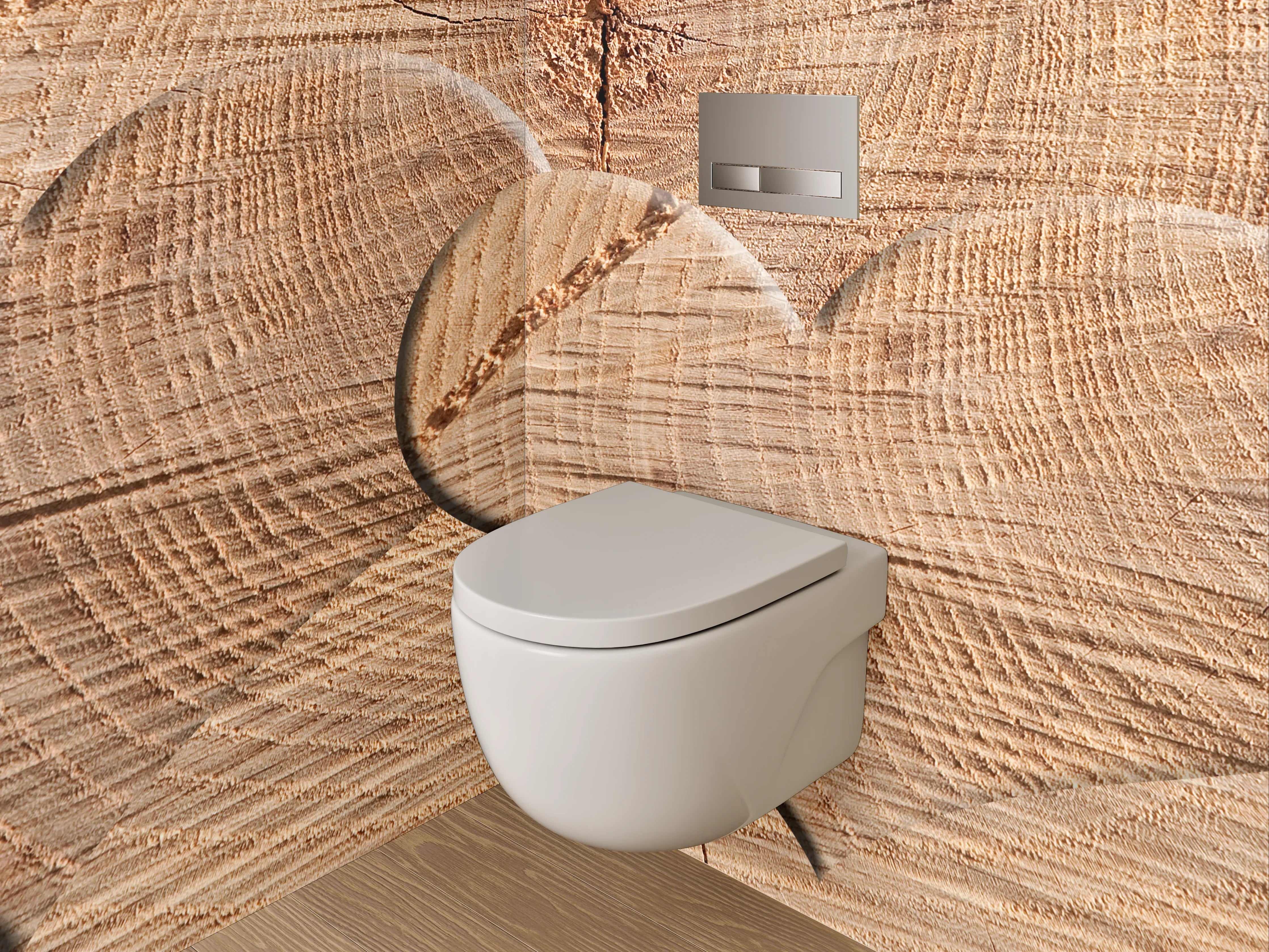 WC-Rückwand - Herz aus Holz auf Naturholzuntergrund