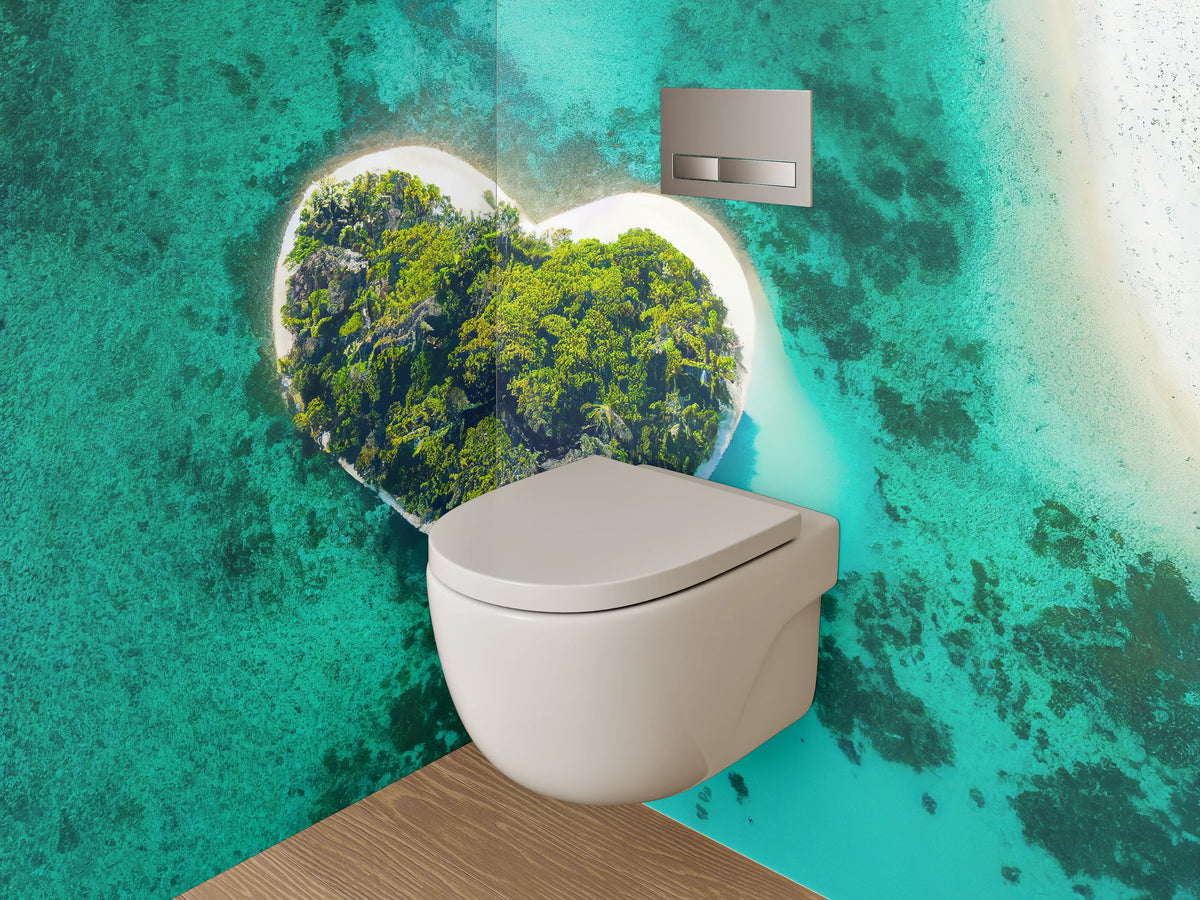WC-Rückwand - Herzförmige Insel im türkisblauen Meer