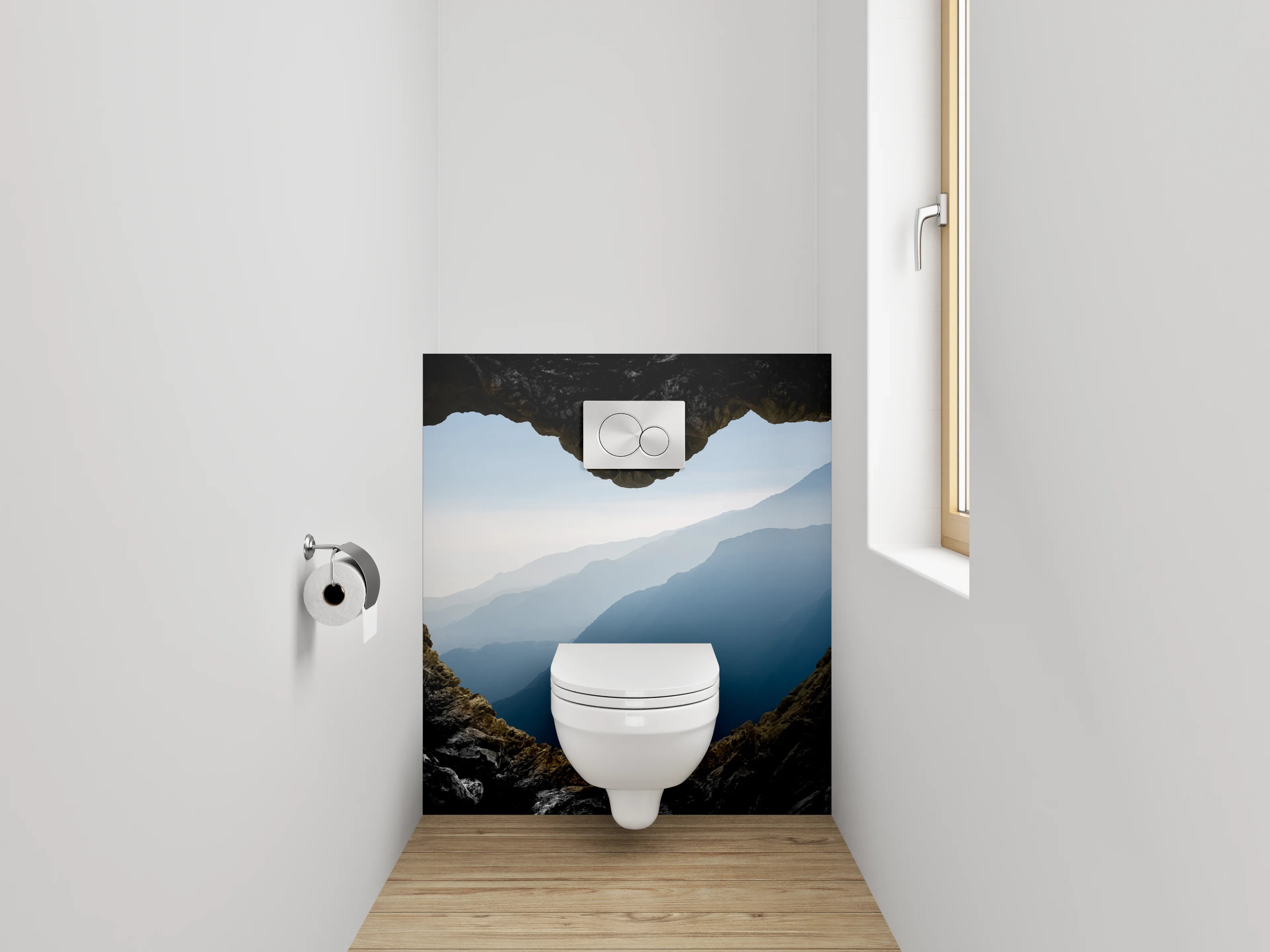 WC-Rückwand - Herzhöhle mit Bergblick
