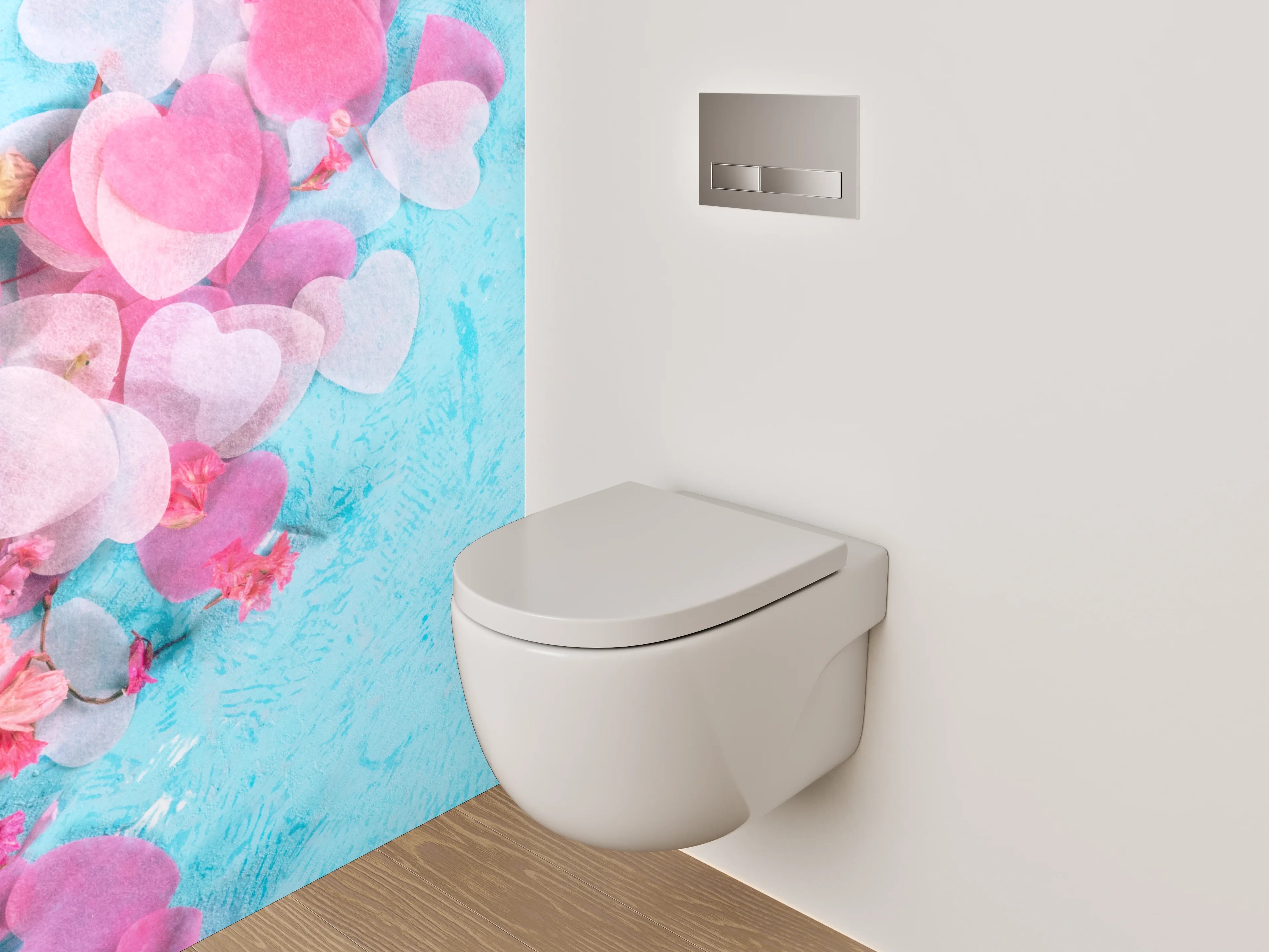 WC-Rückwand - Herzkonfetti auf Türkis