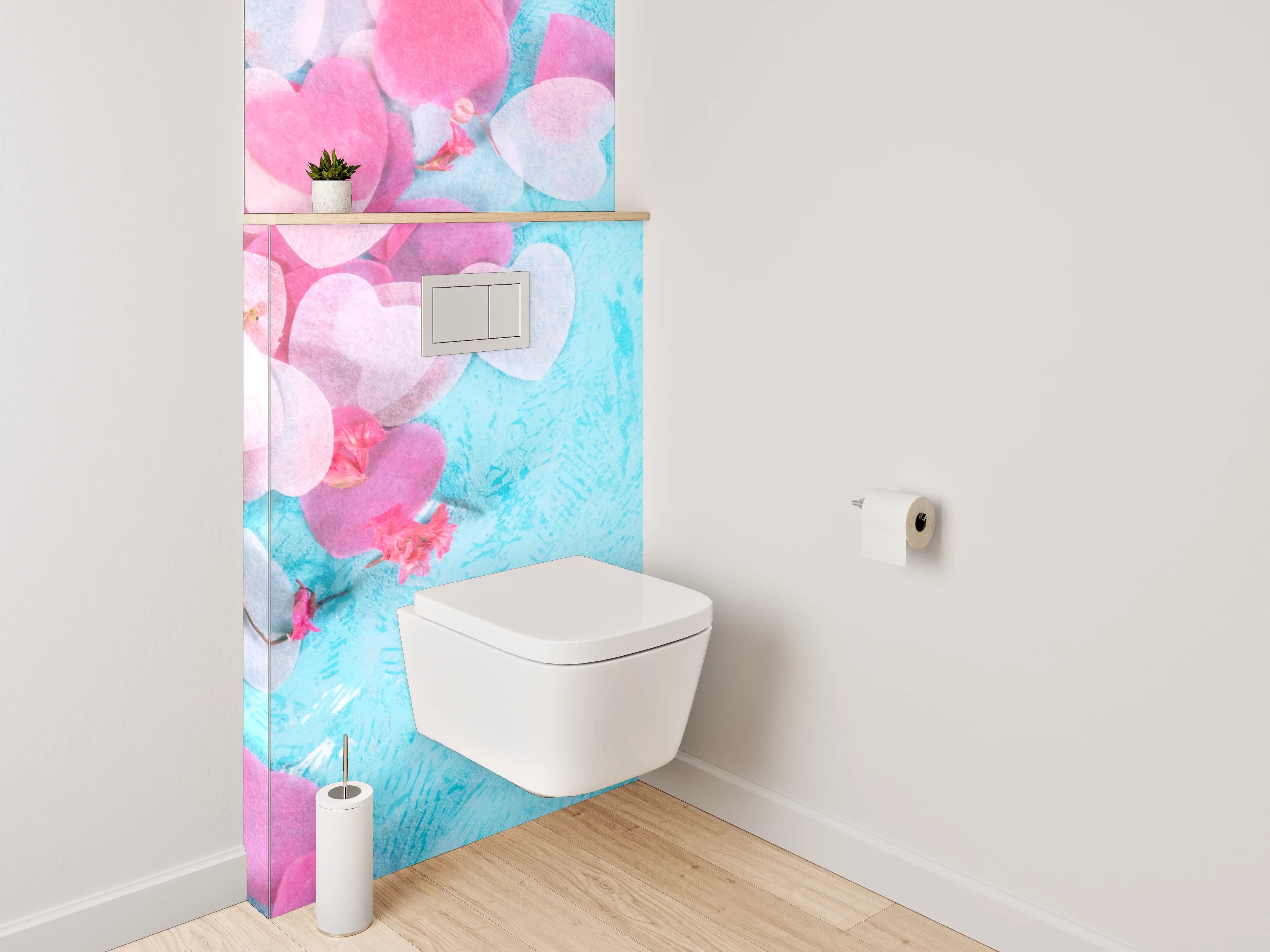 WC-Rückwand - Herzkonfetti auf Türkis