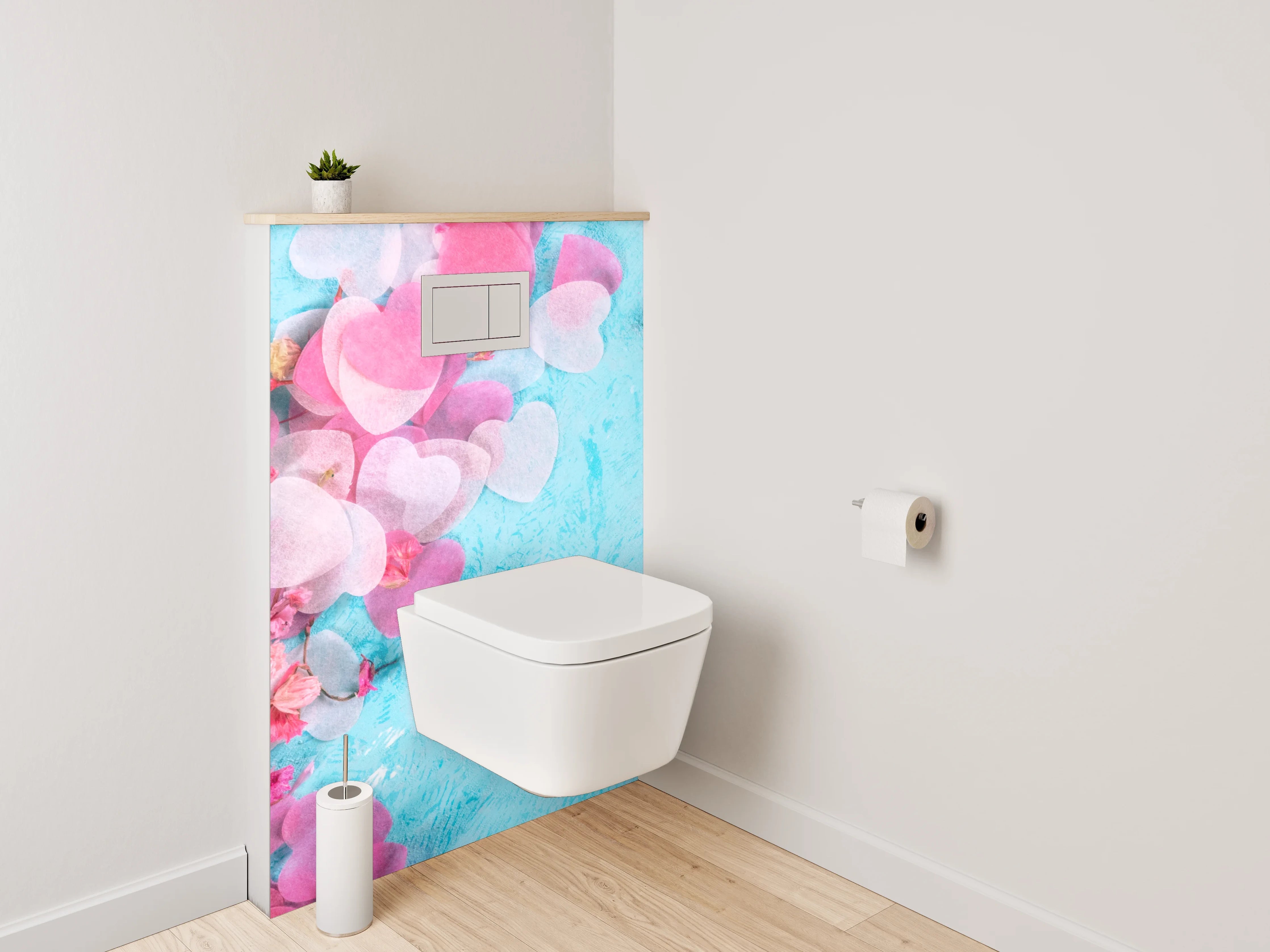 WC-Rückwand - Herzkonfetti auf Türkis