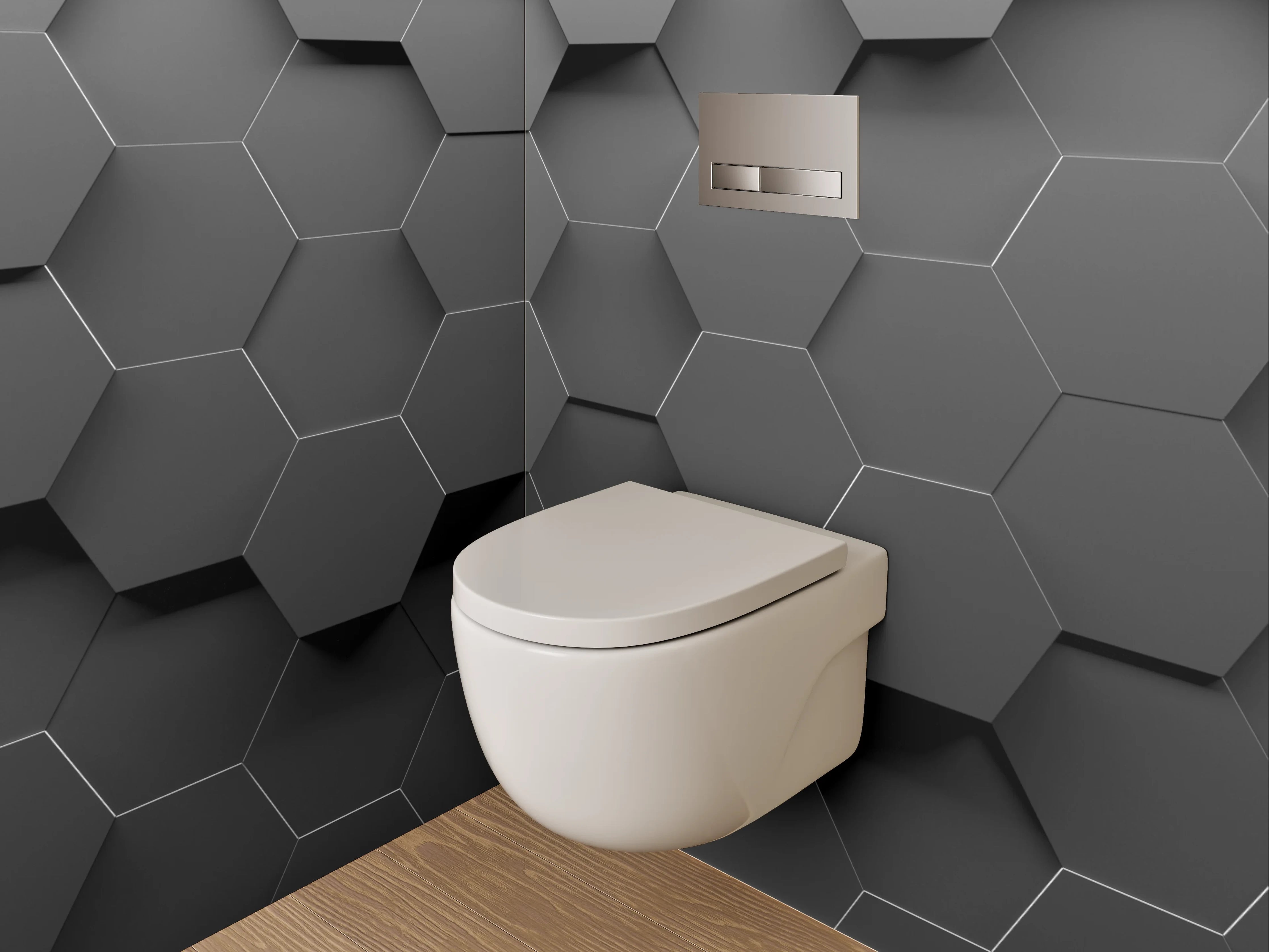 WC-Rückwand - Hexagon 3D Schwarz Grau Modern