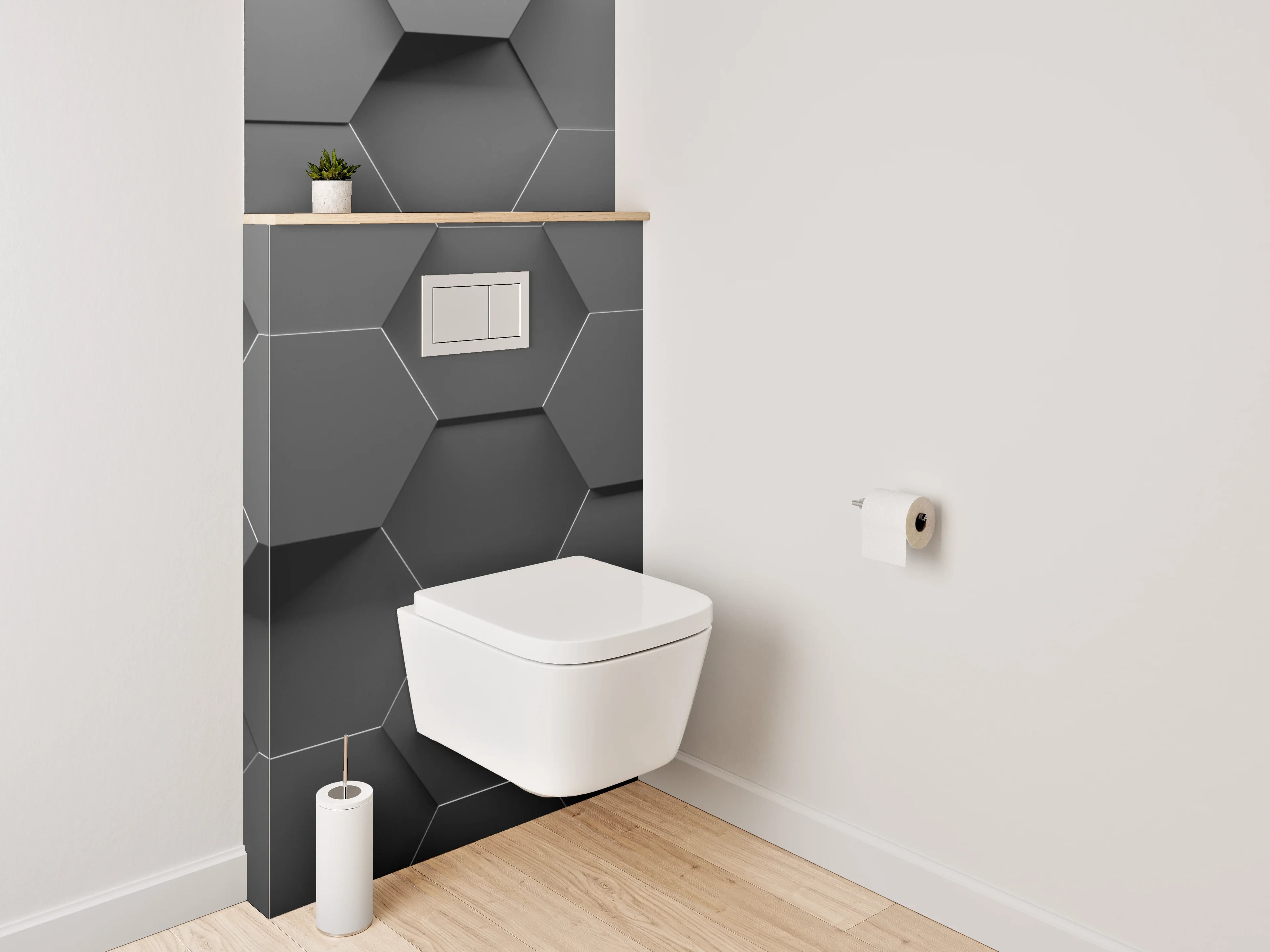 WC-Rückwand - Hexagon 3D Schwarz Grau Modern