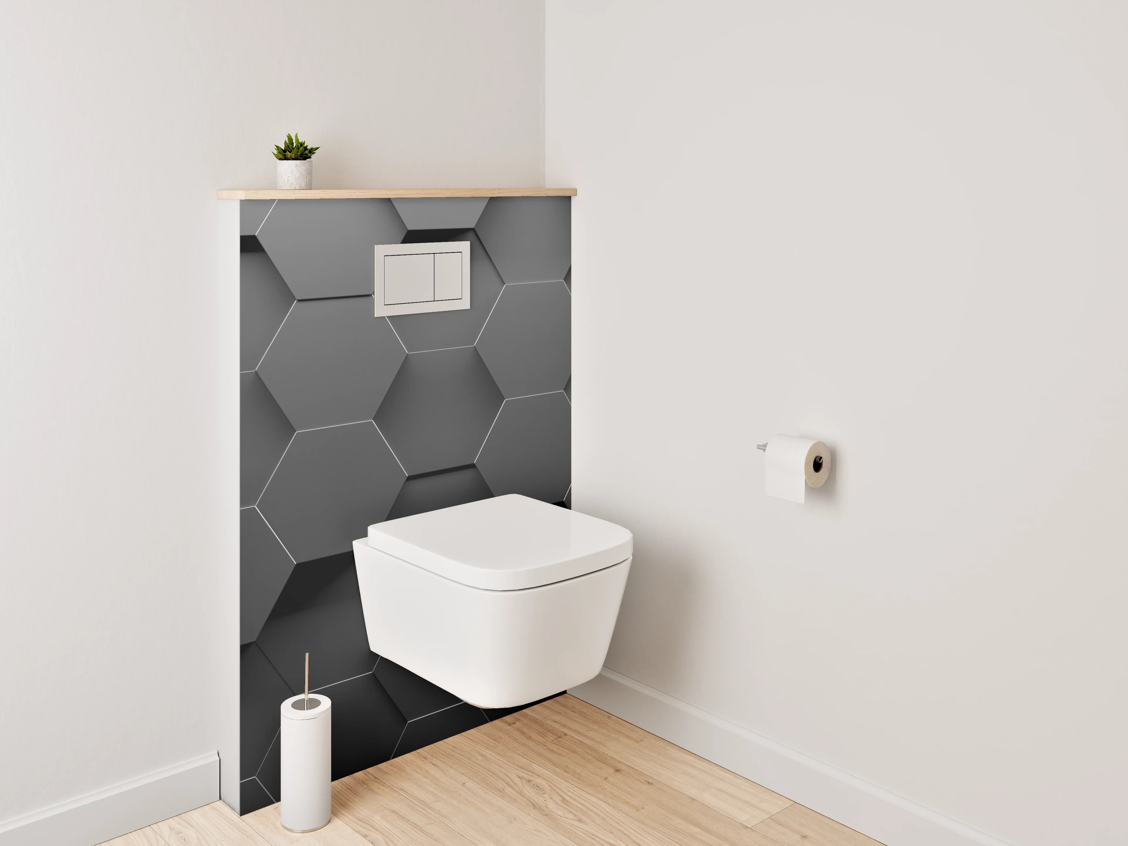 WC-Rückwand - Hexagon 3D Schwarz Grau Modern